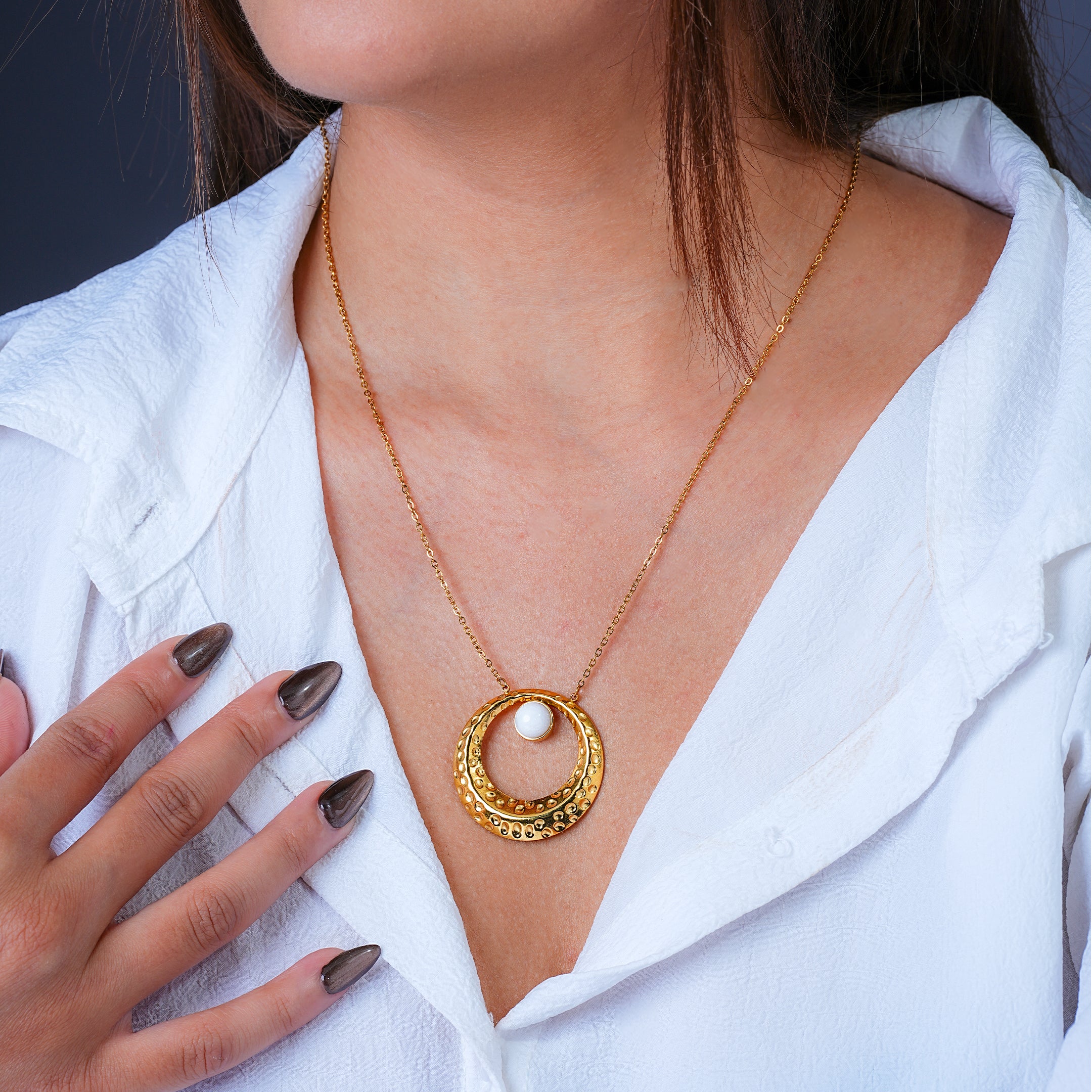 Aureon Twin Halo 18 Carat Gold Finished PVD Coated Anti-Tarnish Necklace