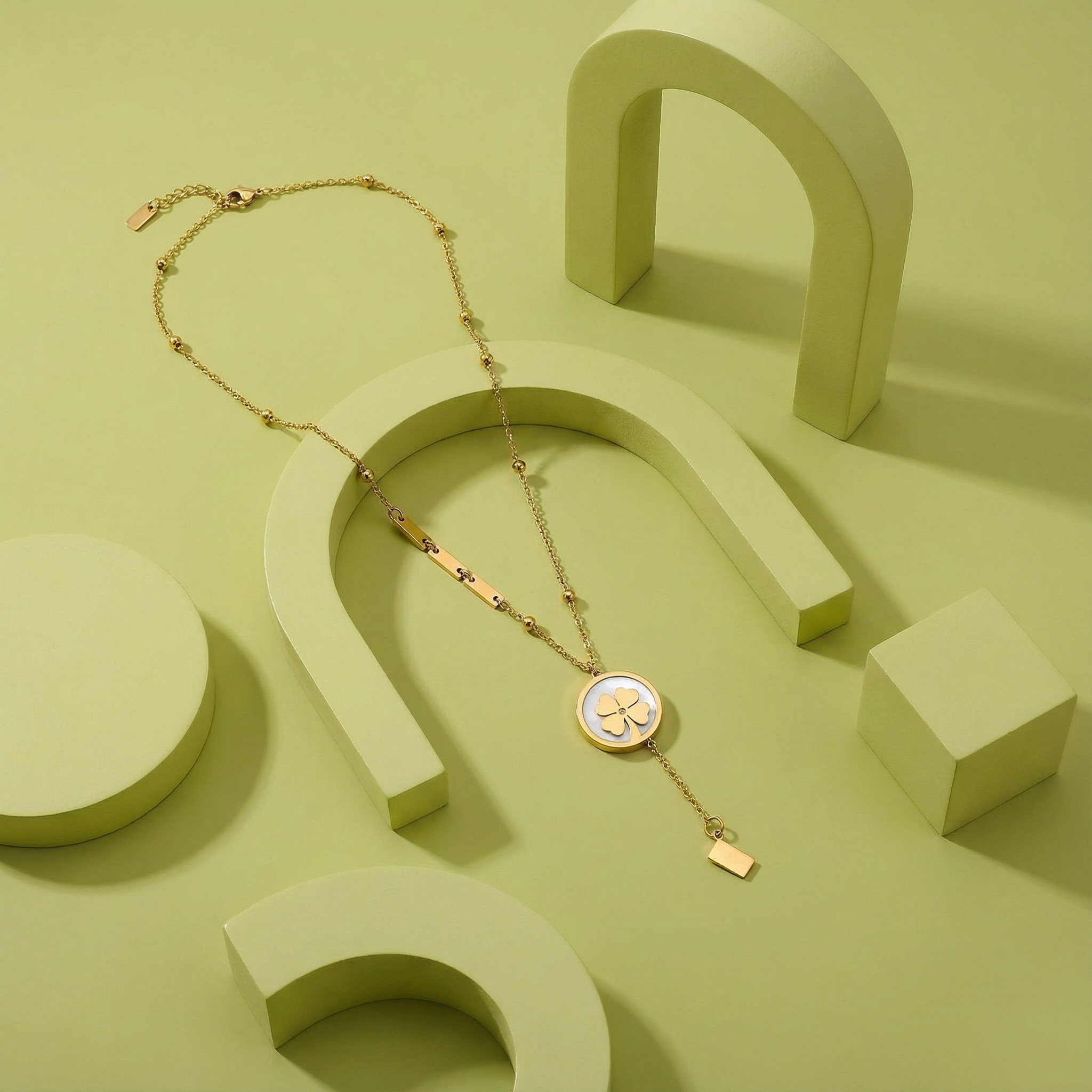 Lucky Clover Medallion 18 Carat Gold Finished PVD Coated Anti-Tarnish Necklace