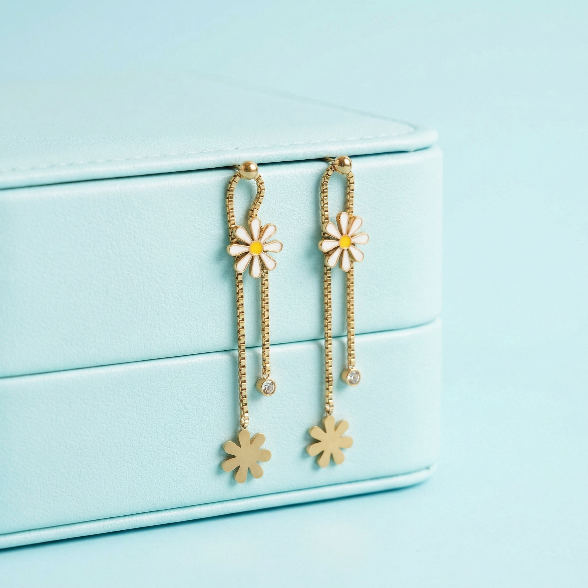 Golden Daisy Drop 18 Carat Gold Finished PVD Coated Anti-Tarnish Earrings