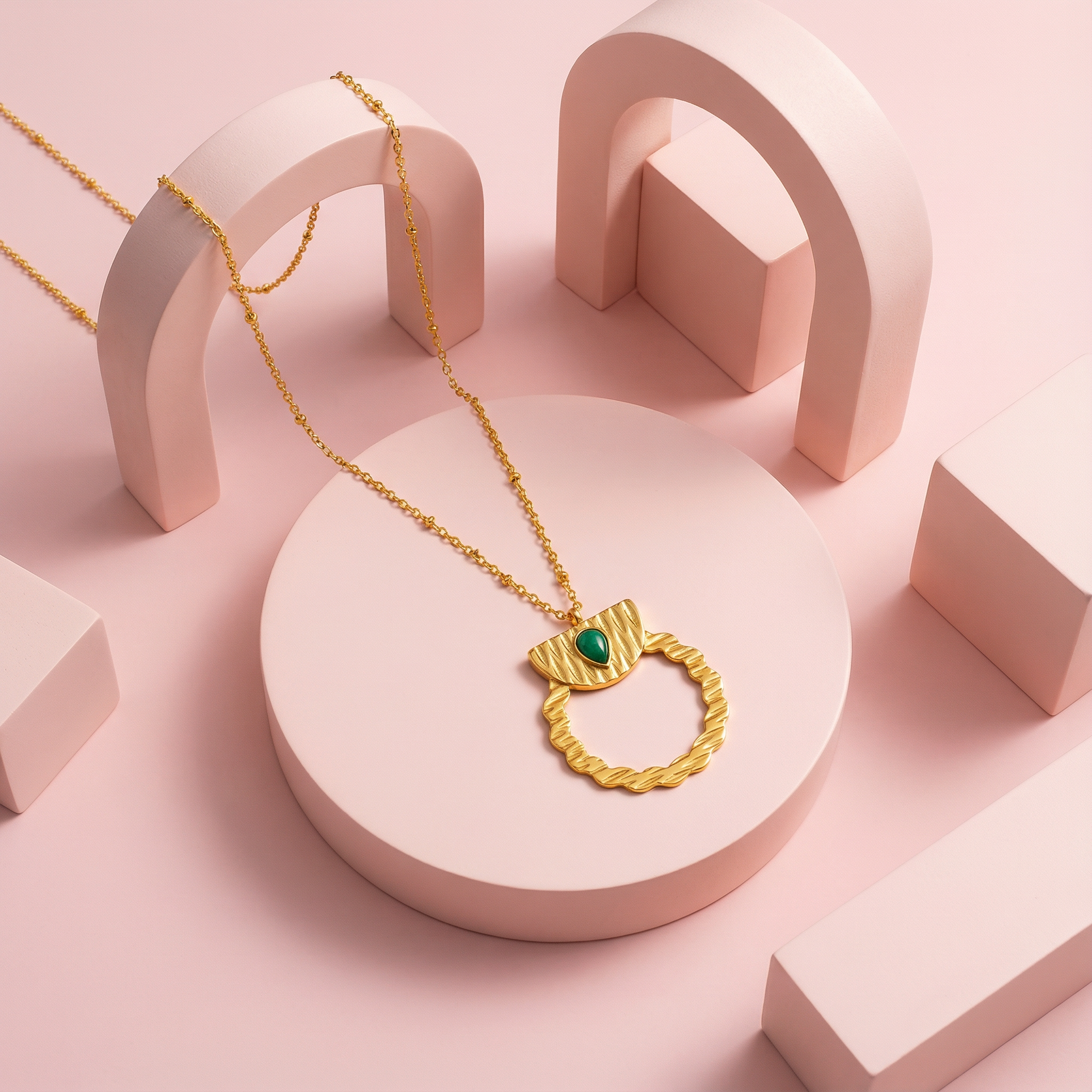 Emerald Halo Crest 18 Carat Gold Finished PVD Coated Anti-Tarnish Necklace