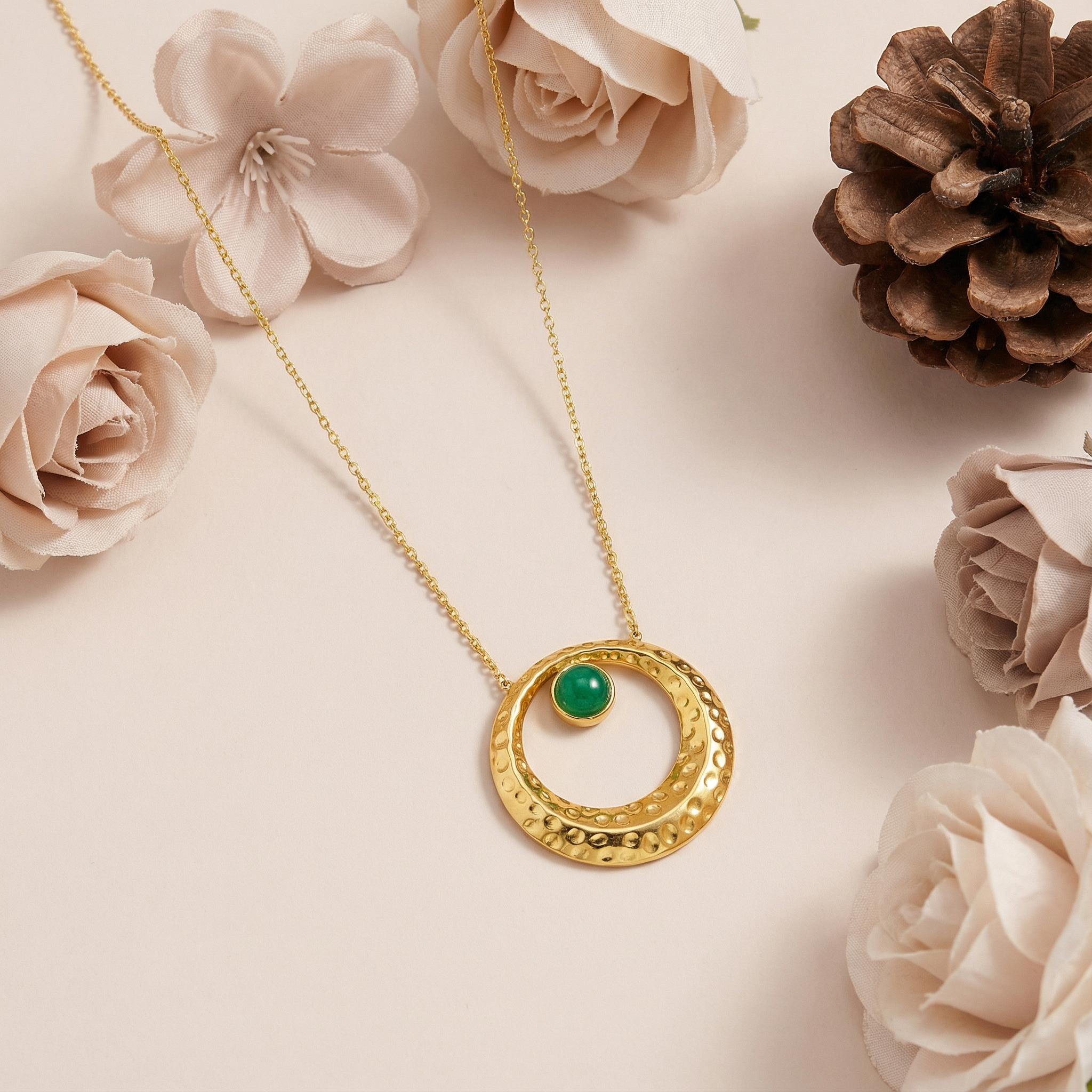 Elara Emerald Disc 18 Carat Gold Finished PVD Coated Anti-Tarnish Necklace