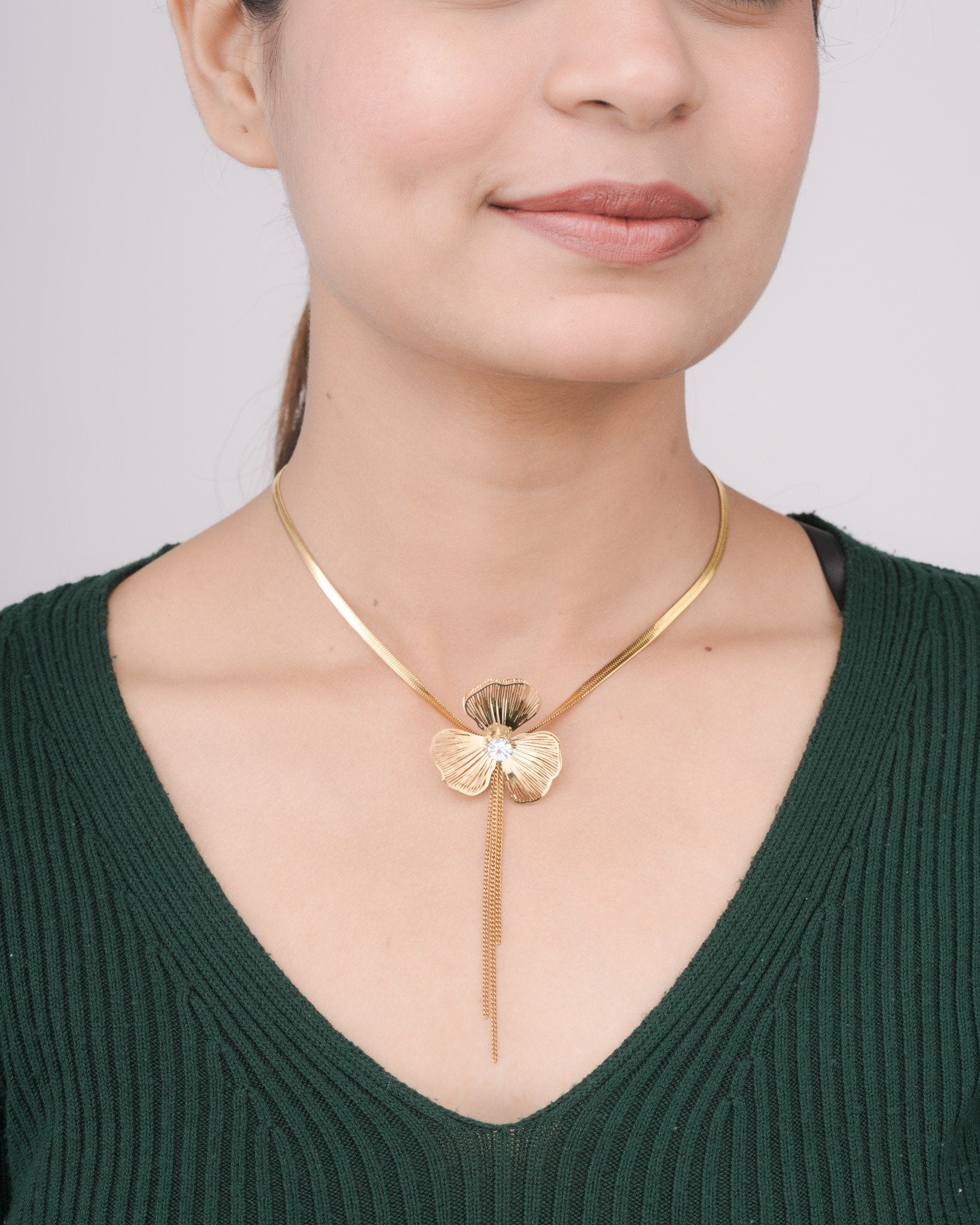 Aureva Crystal Petal Drop 18 Carat Gold Finished PVD Coated Anti-Tarnish Necklace