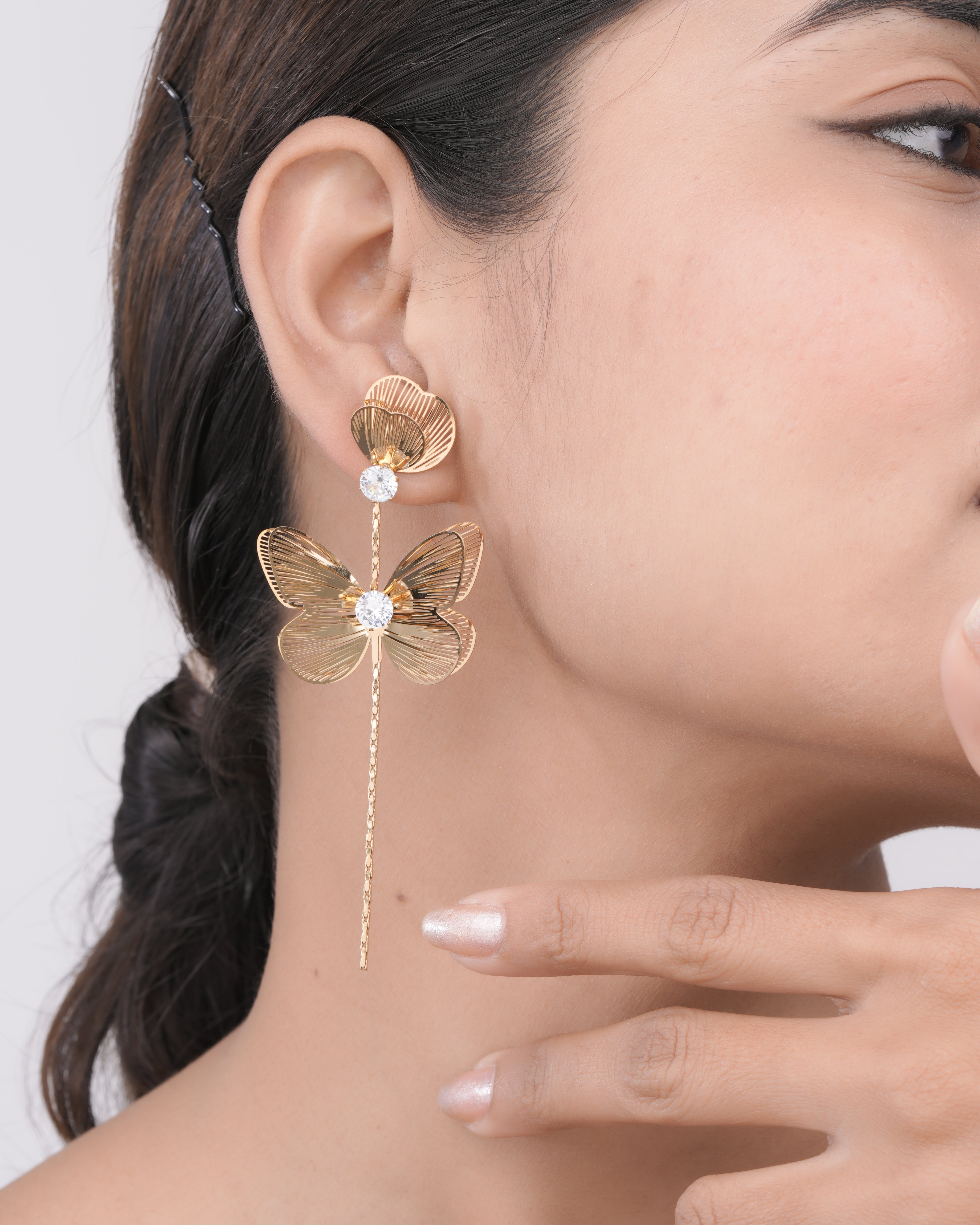 Auréole Butterfly Veil Drops 18 Carat Gold Finished PVD Coated Anti-Tarnish Earrings