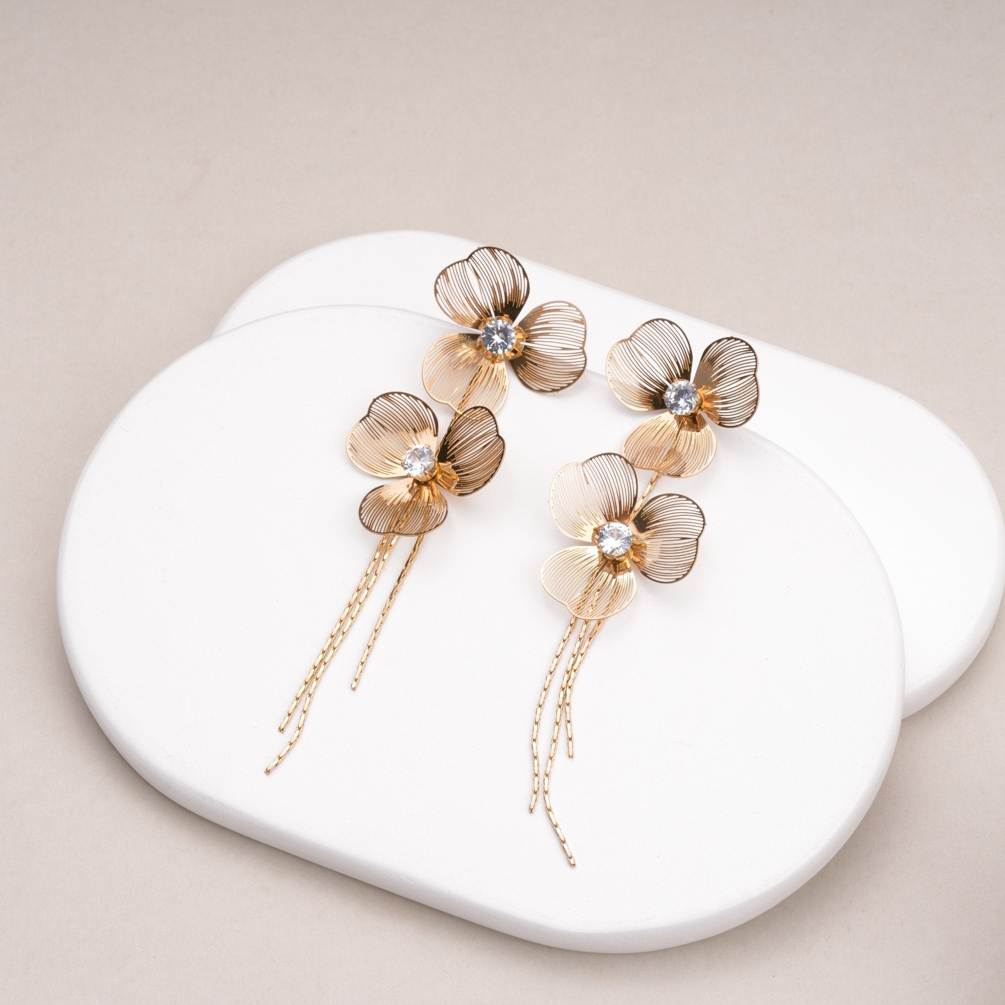 Duet Bloom Cascade 18 Carat Gold Finished PVD Coated Anti-Tarnish Earrings