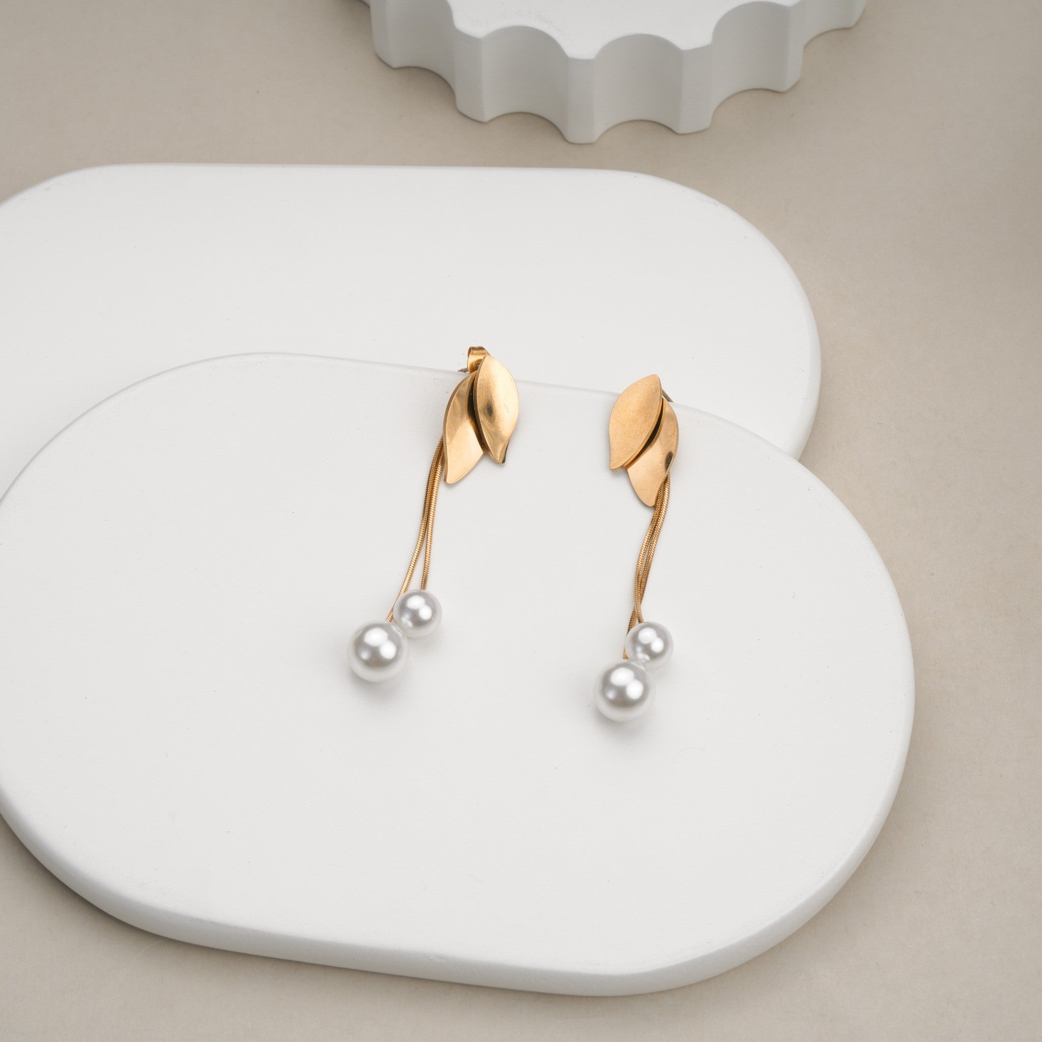 Ivory Veil Drop 18 Carat Gold Finished PVD Coated Anti-Tarnish Earrings