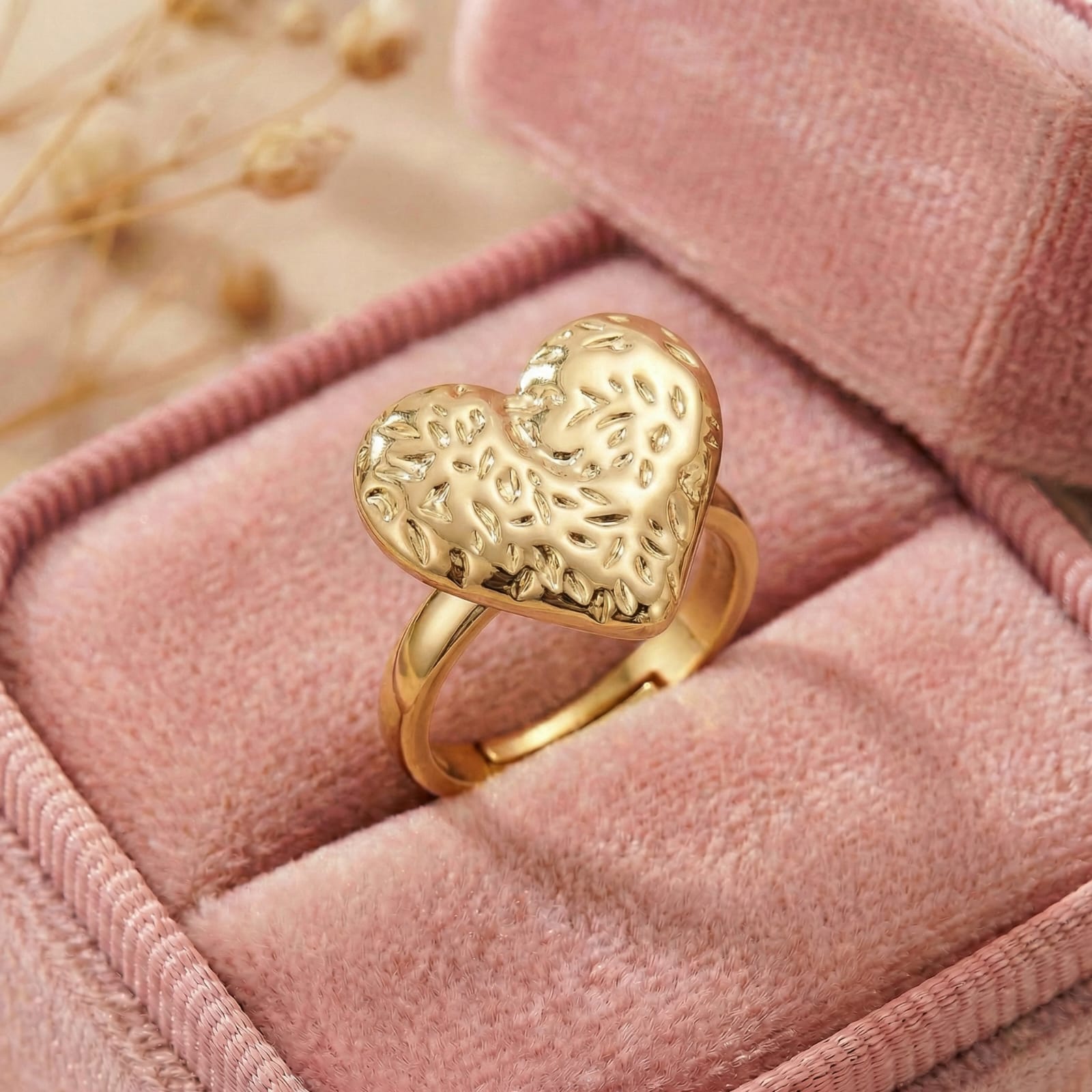 Textured Heart Bloom 18 Carat Gold Finished PVD Coated Anti-Tarnish Ring