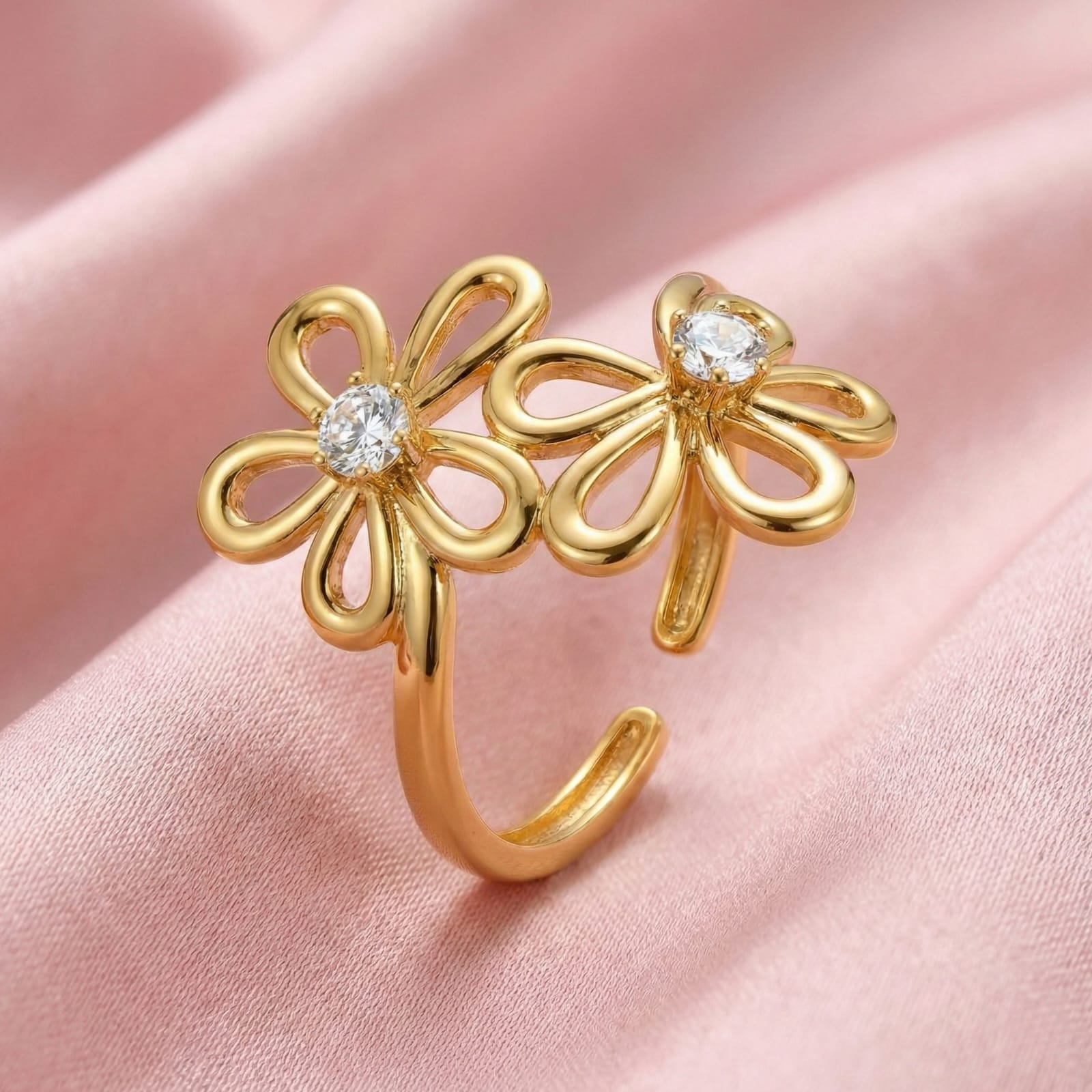 Bloom Spark Crystal 18 Carat Gold Finished PVD Coated Anti-Tarnish Ring