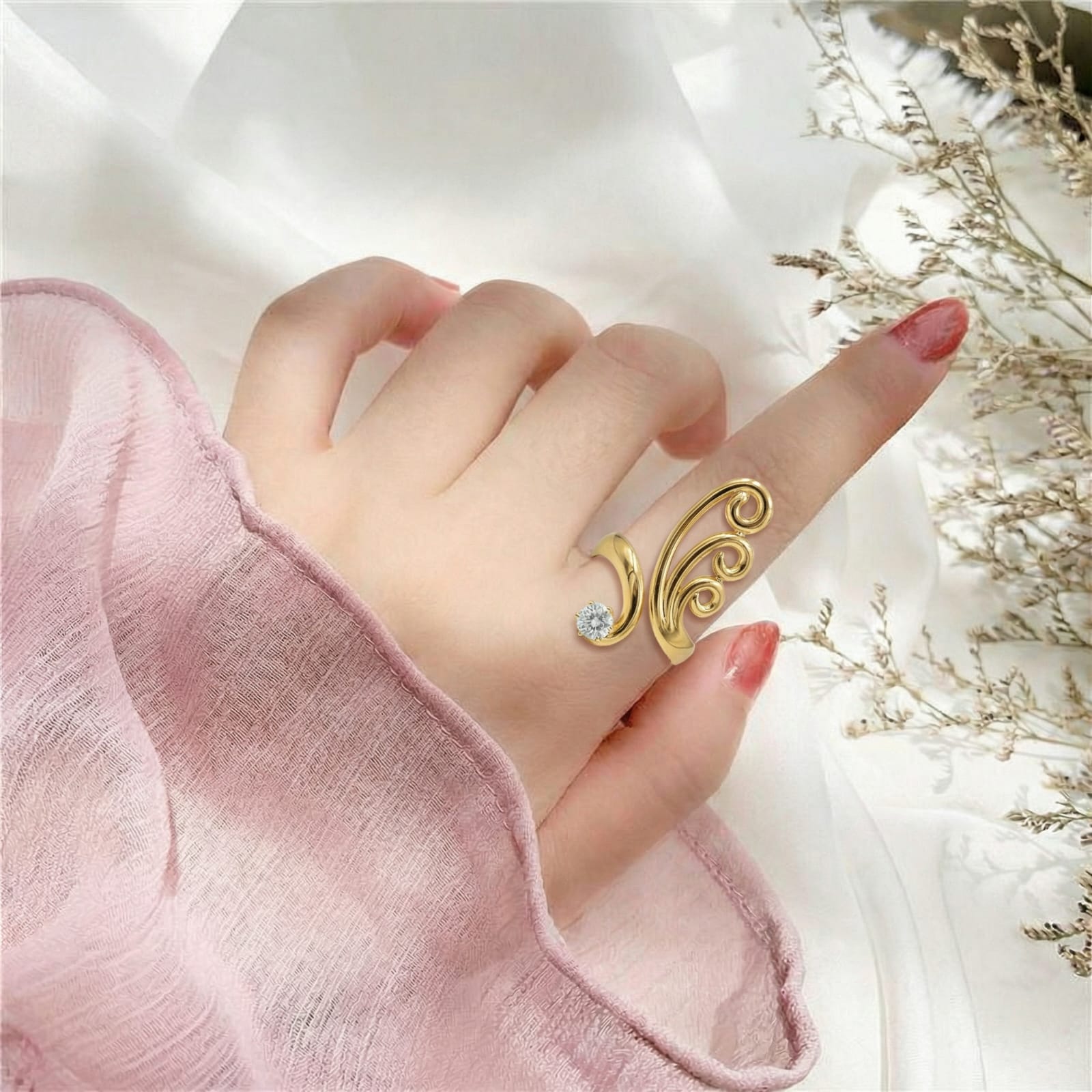 Serenity Swirl 18 Carat Gold Finished PVD Coated Anti-Tarnish Ring