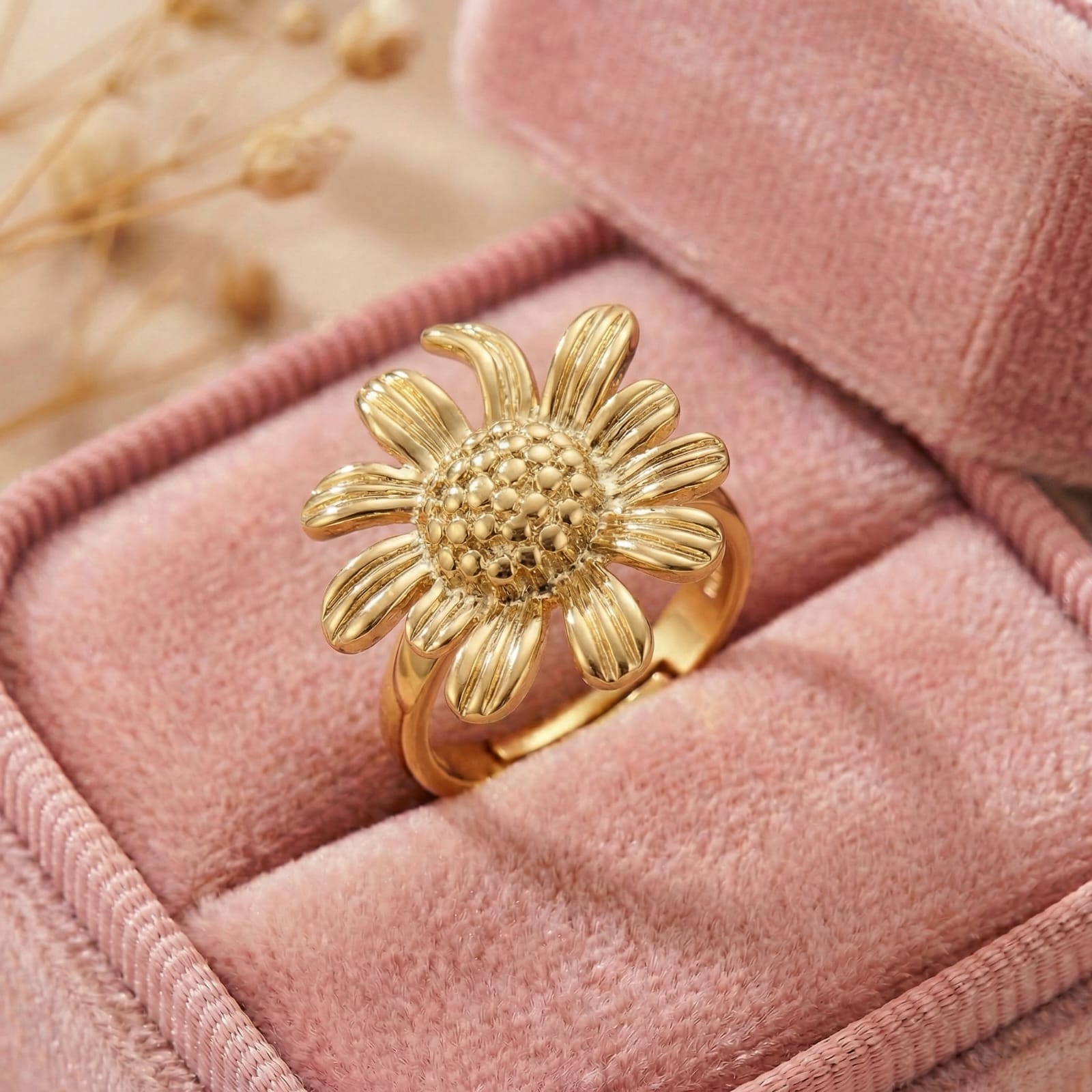 Sun Bloom 18 Carat Gold Finished PVD Coated Anti-Tarnish Ring