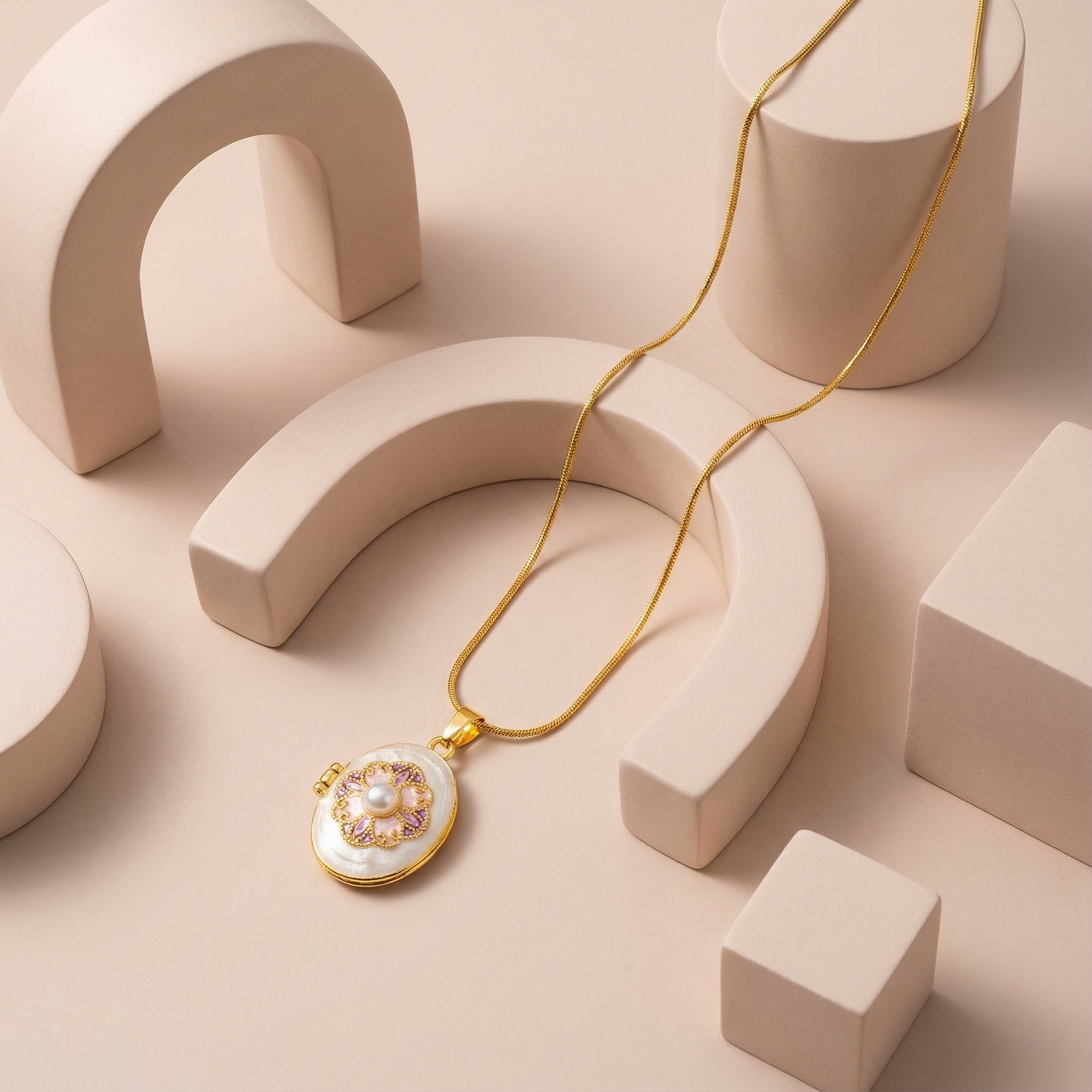 Opal Bloom Pearl Locket 18 Carat Gold Finished PVD Coated Anti-Tarnish Necklace