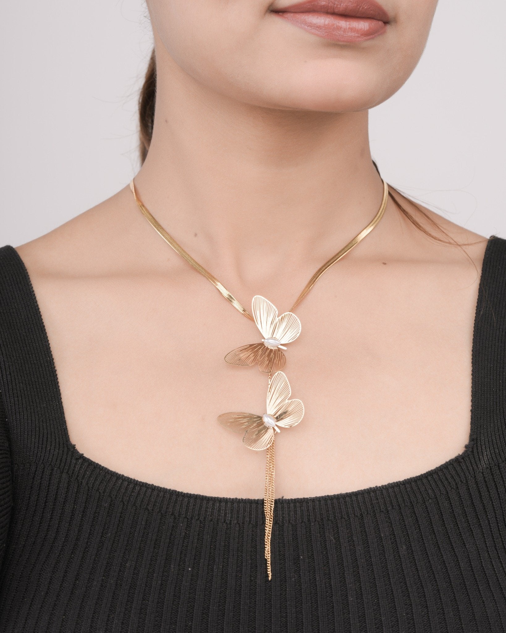 Butterfly Pearl 18 Carat Gold Finished PVD Coated Anti-Tarnish Necklace