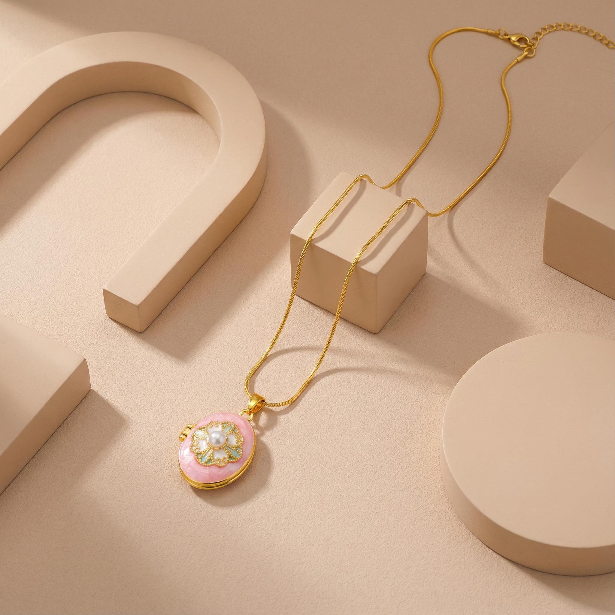 Royal Blossom Pearl Locket 18 Carat Gold Finished PVD Coated Anti-Tarnish Necklace