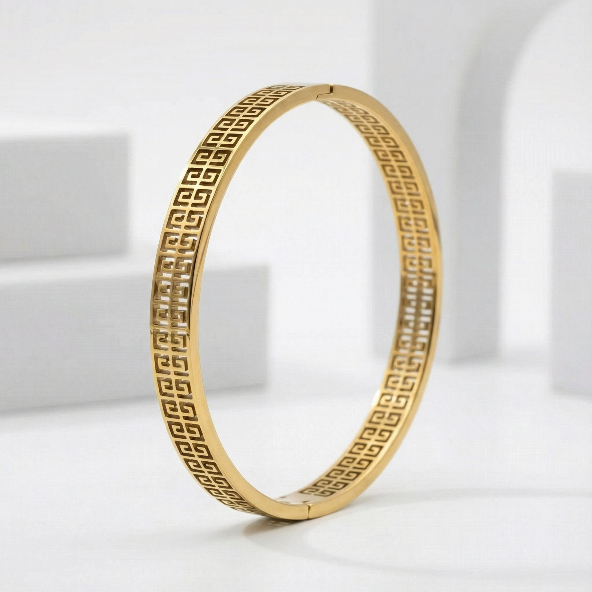 Golden Greek Key Elegance 18 Carat Gold Finished PVD Coated Anti-Tarnish Bracelet