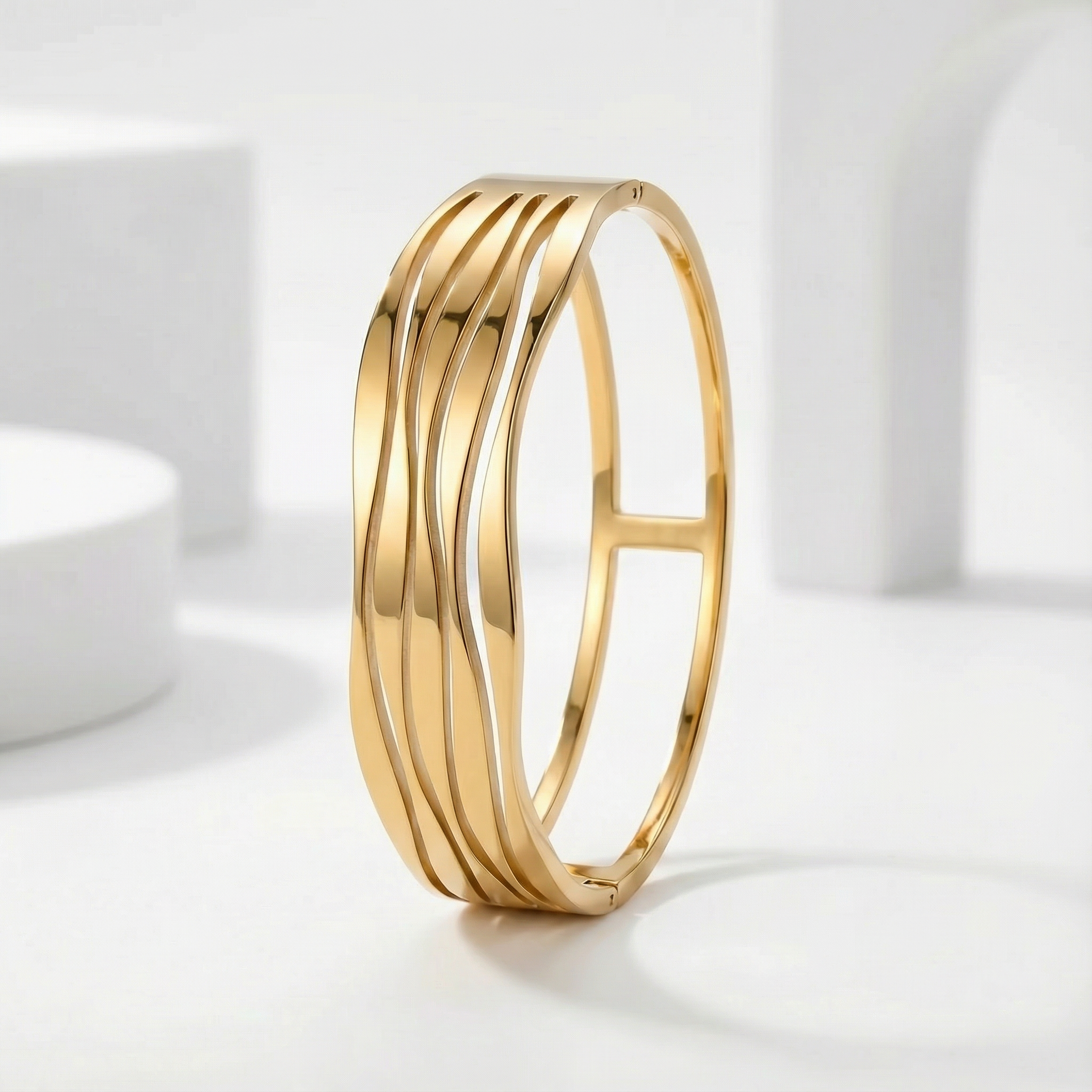 Golden Flow Curve 18 Carat Gold Finished PVD Coated Anti-Tarnish Bracelet