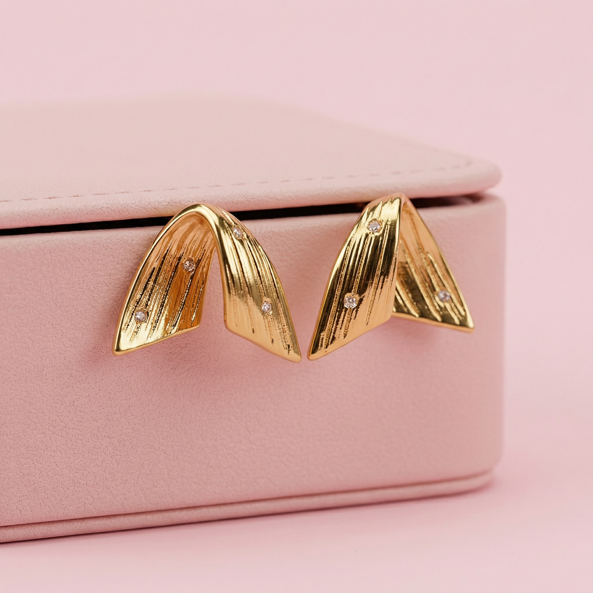 Golden Feather Spark Stud 18 Carat Gold Finished PVD Coated Anti-Tarnish Earrings