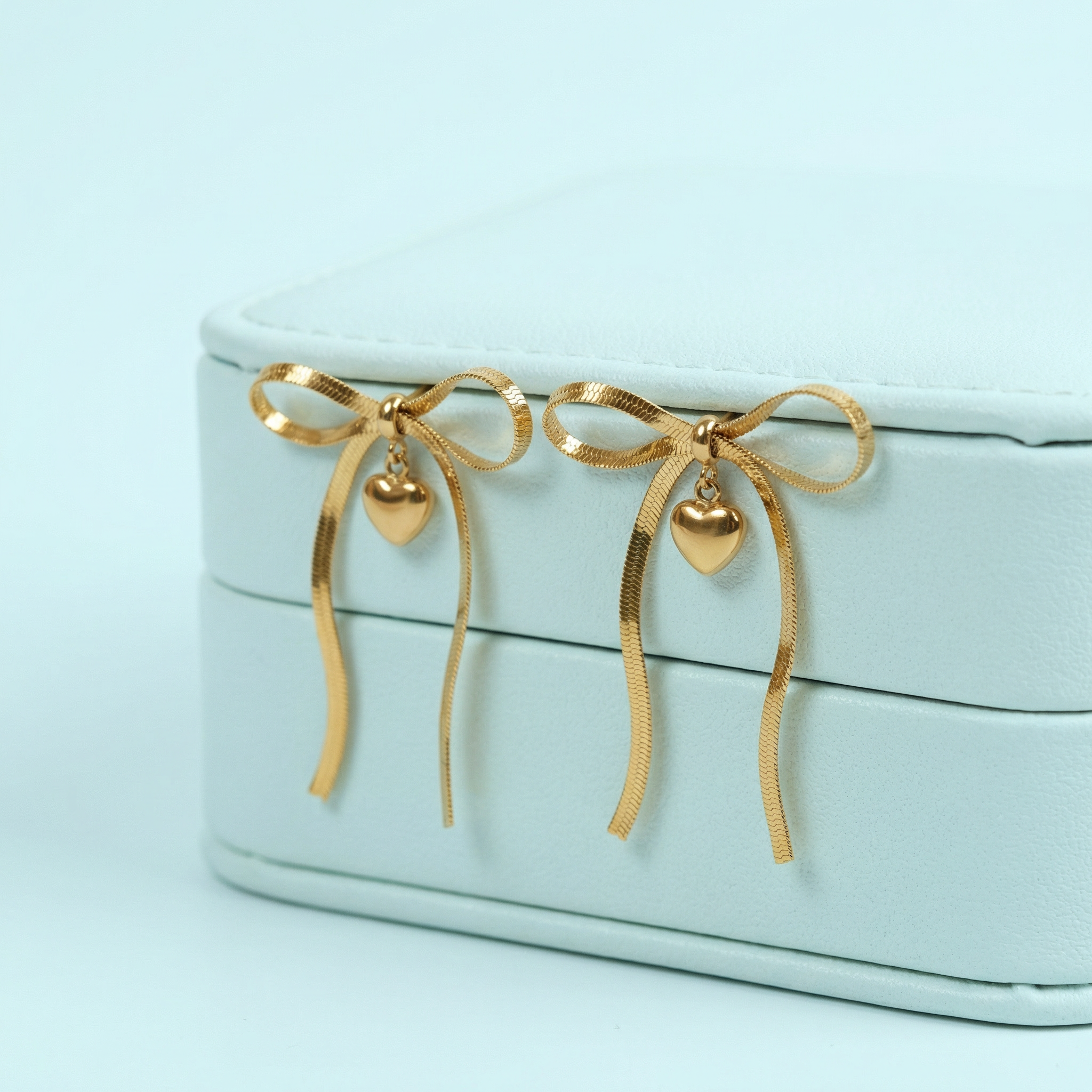 Golden Bow Heart Drop Earrings