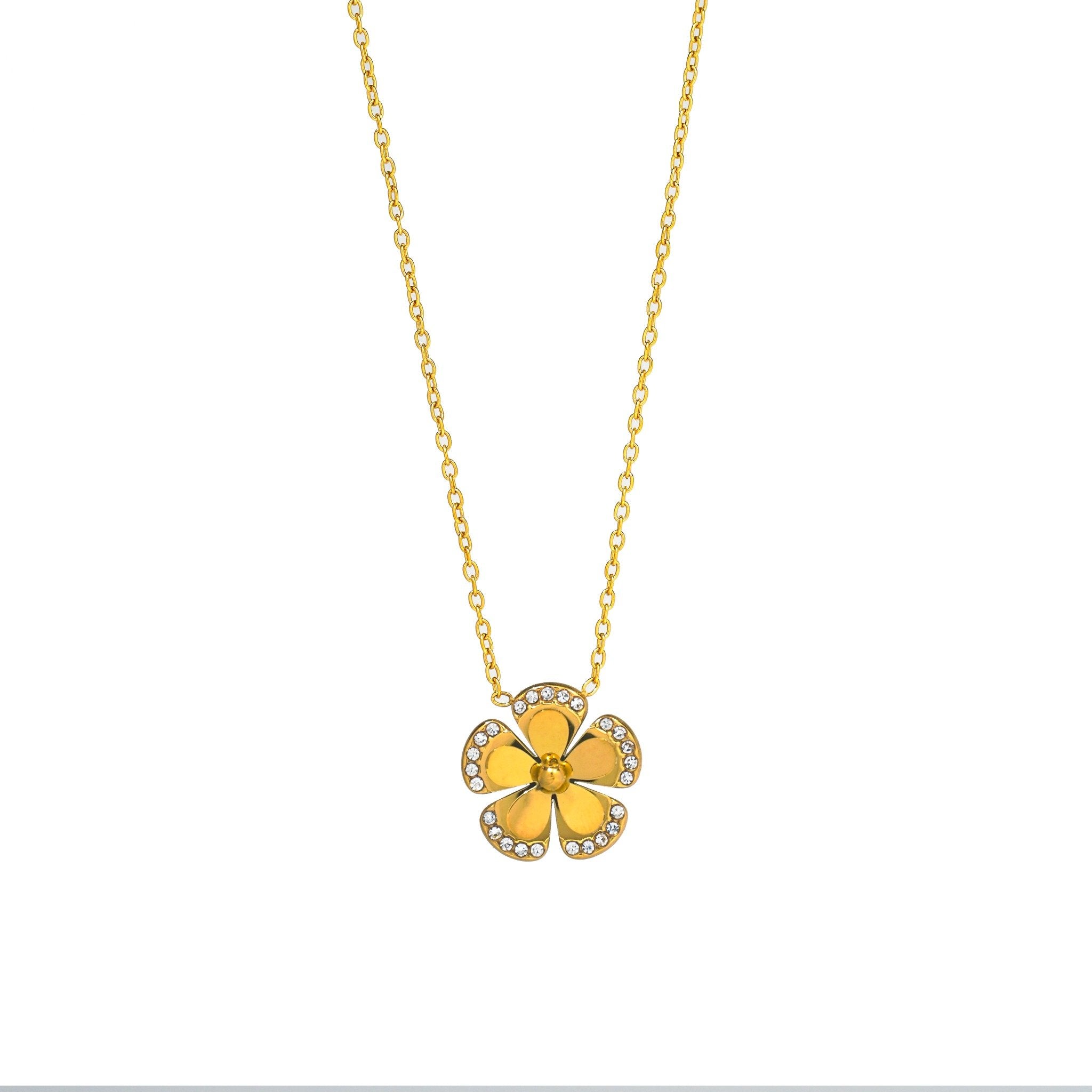 Golden Crystal Blossom 18 Carat Gold Finished PVD Coated Anti-Tarnish Necklace
