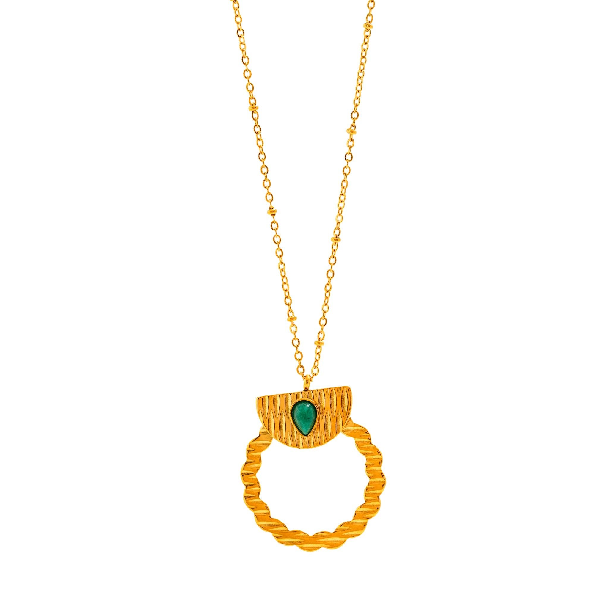 Emerald Halo Crest 18 Carat Gold Finished PVD Coated Anti-Tarnish Necklace