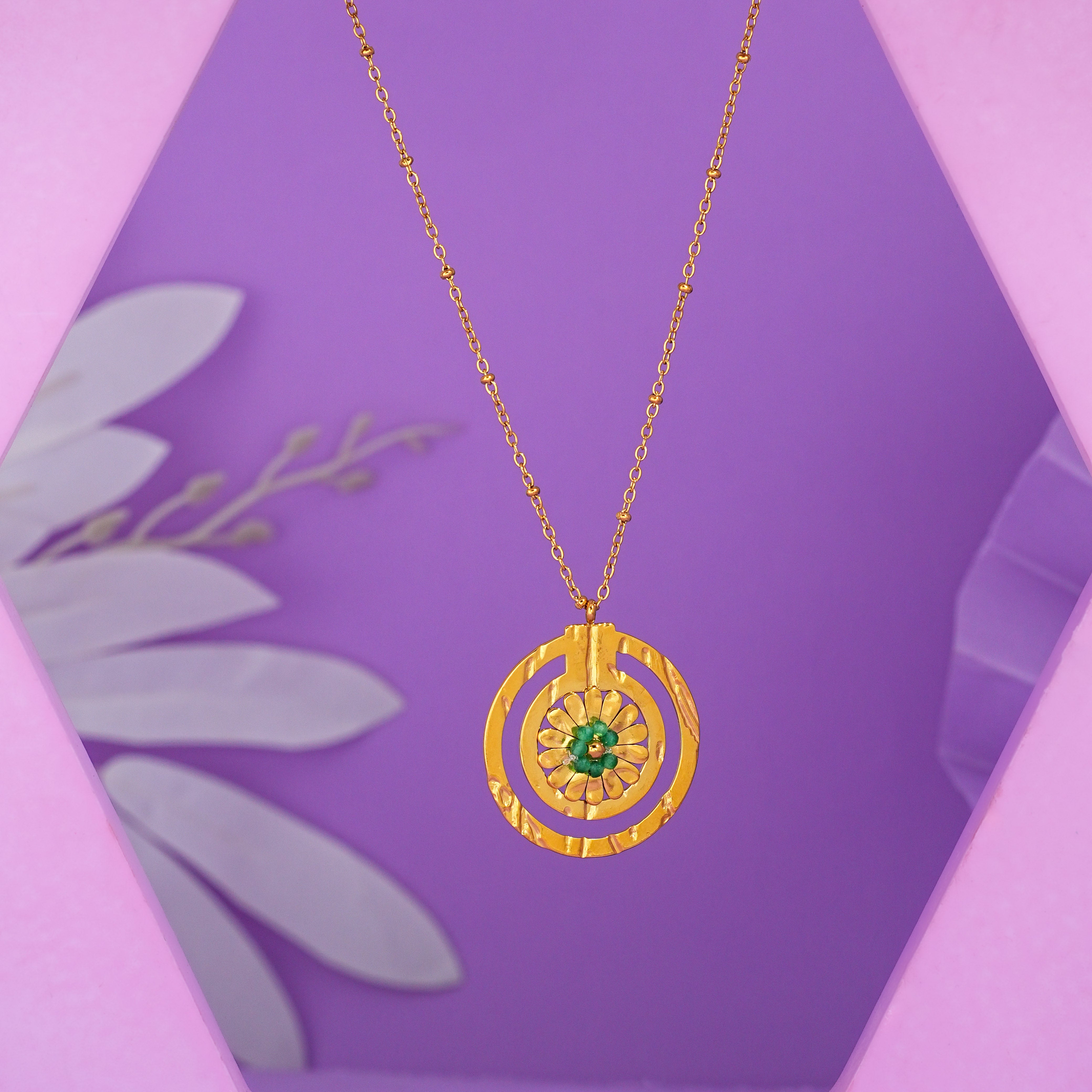 Emerald Orbit 18 Carat Gold Finished PVD Coated Anti-Tarnish Necklace