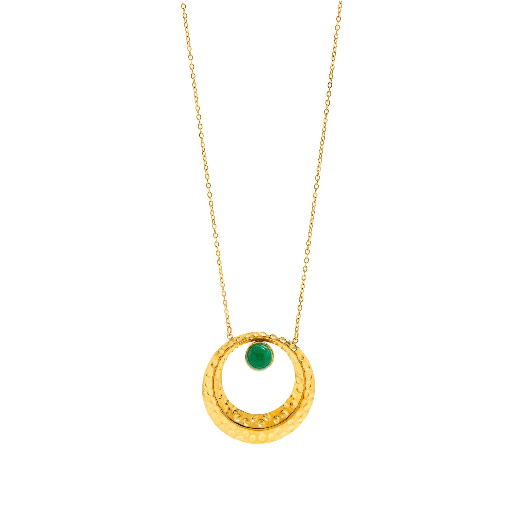 Elara Emerald Disc 18 Carat Gold Finished PVD Coated Anti-Tarnish Necklace