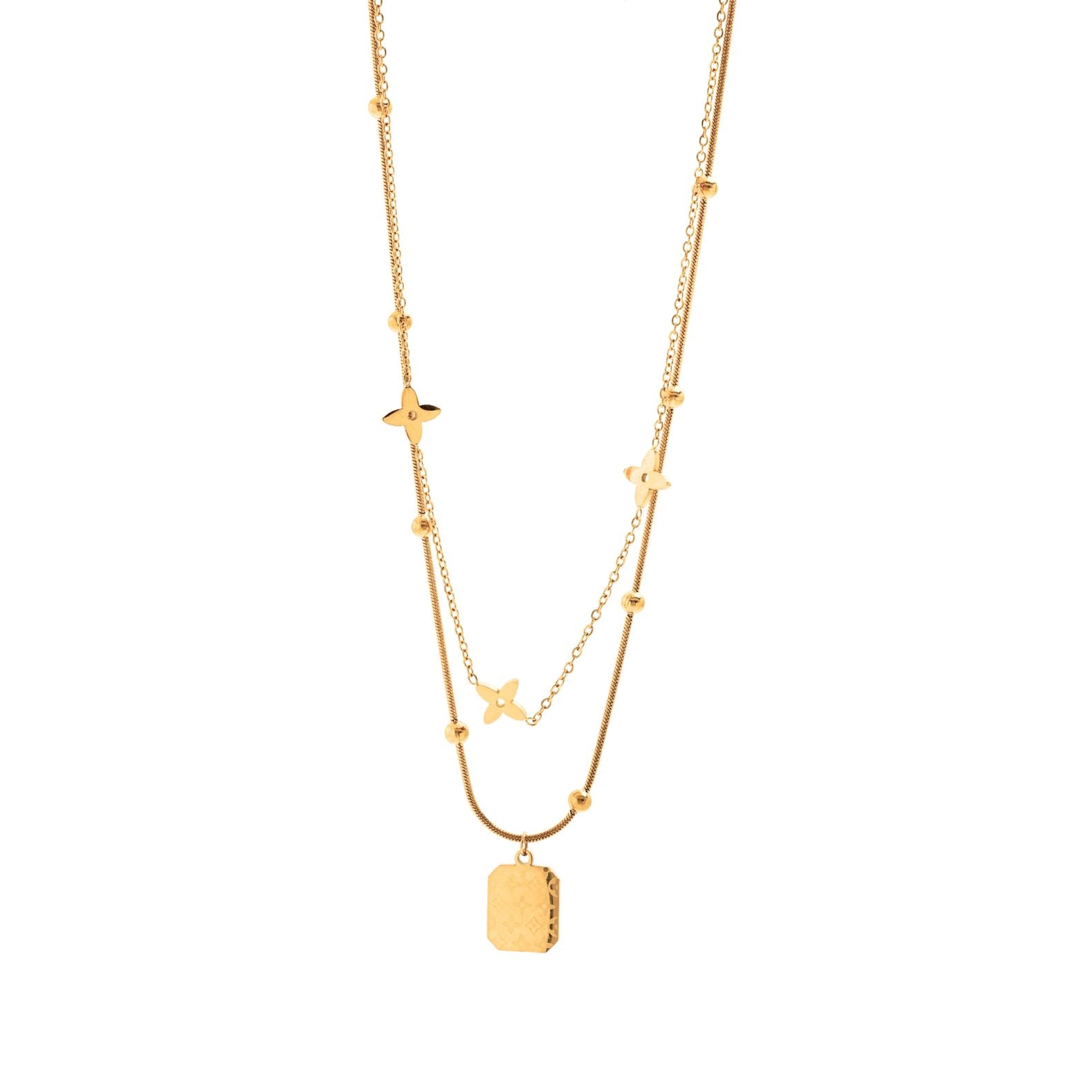 Golden Floral Layered Charm 18 Carat Gold Finished PVD Coated Anti-Tarnish Necklace