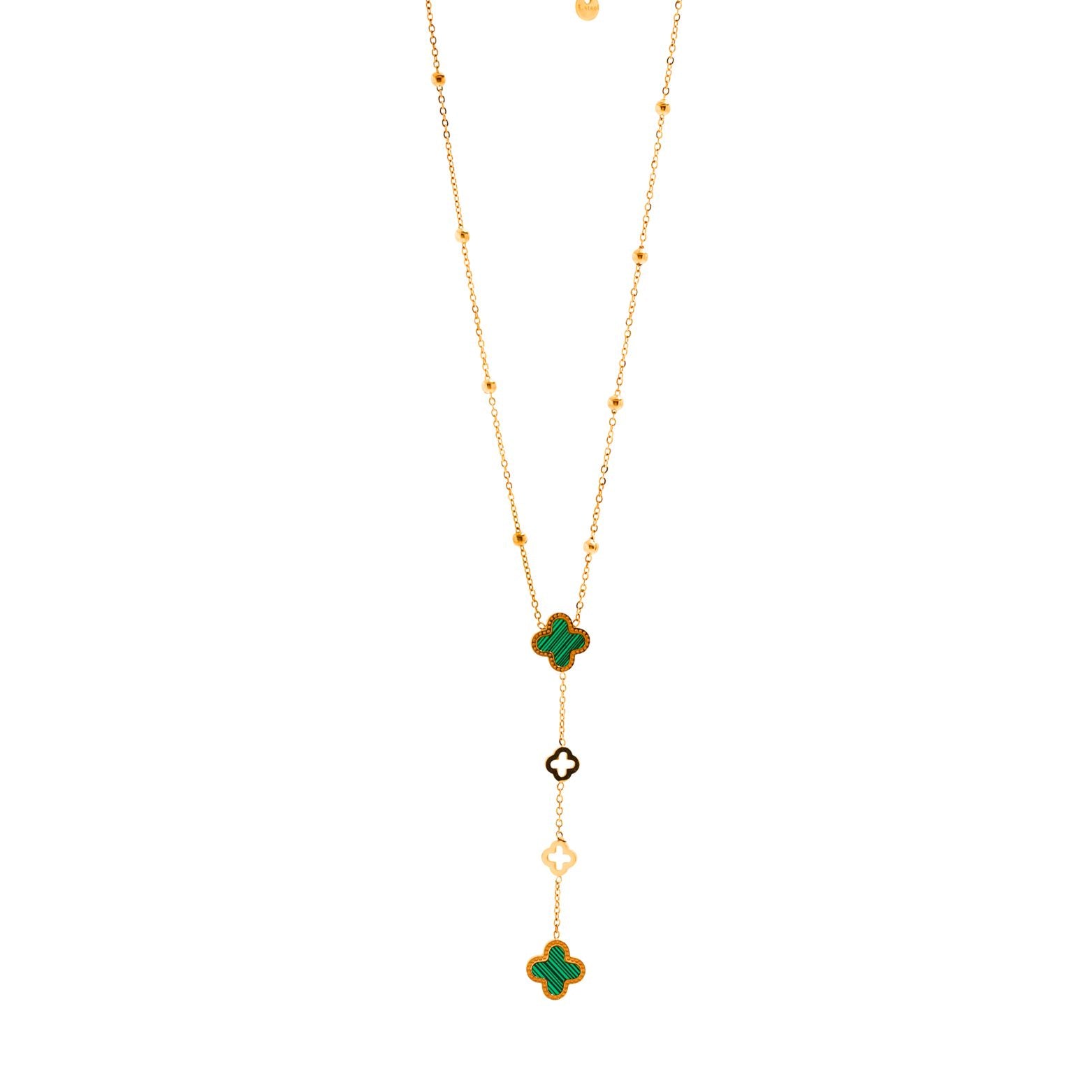 Emerald Clover Drop 18 Carat Gold Finished PVD Coated Anti-Tarnish Necklace