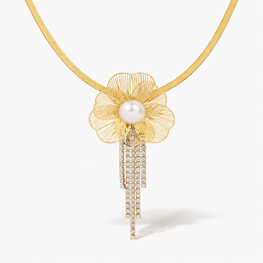 Pearl Bloom Cascade 18 Carat Gold Finished PVD Coated Anti-Tarnish Necklace