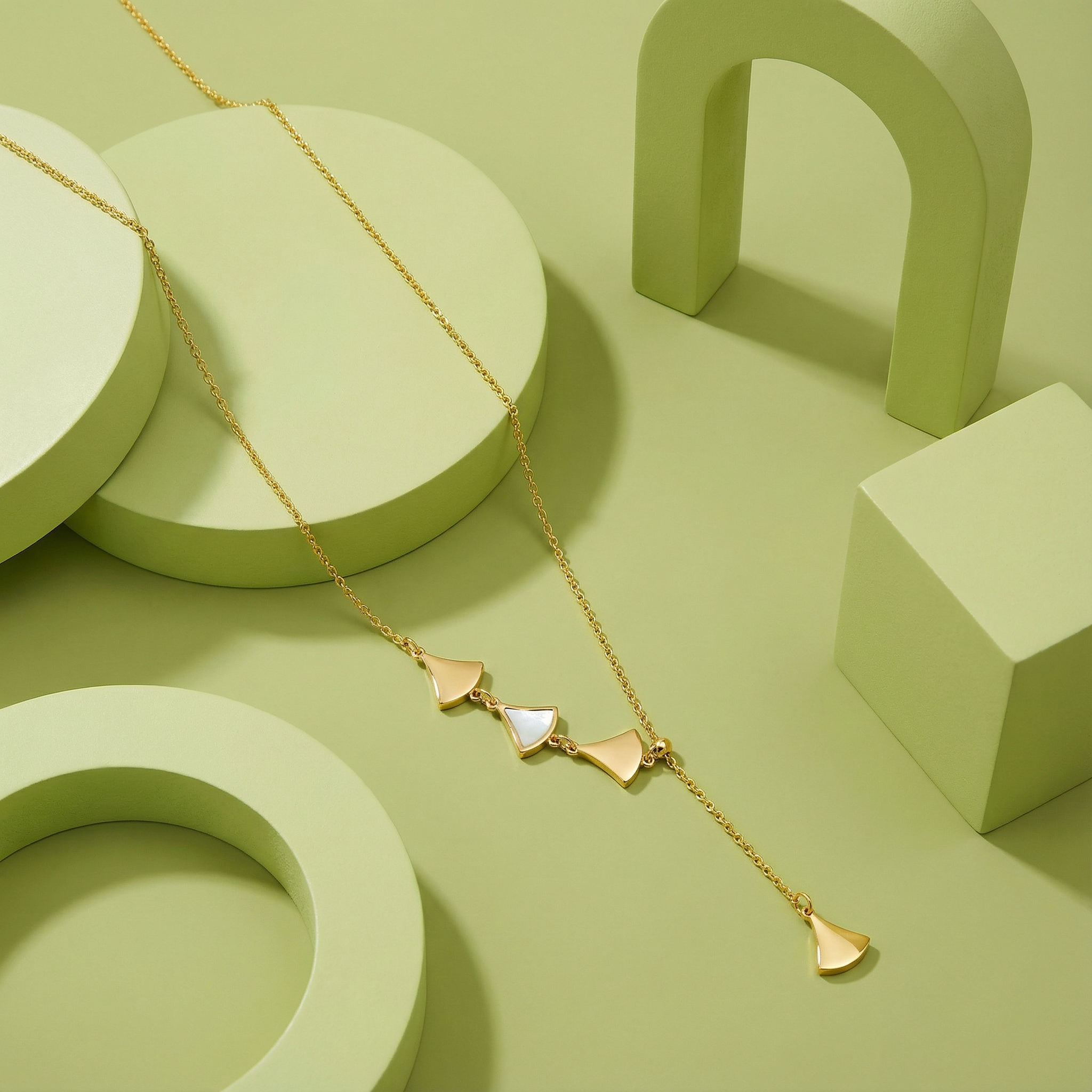 Golden Fan Drop 18 Carat Gold Finished PVD Coated Anti-Tarnish Necklace