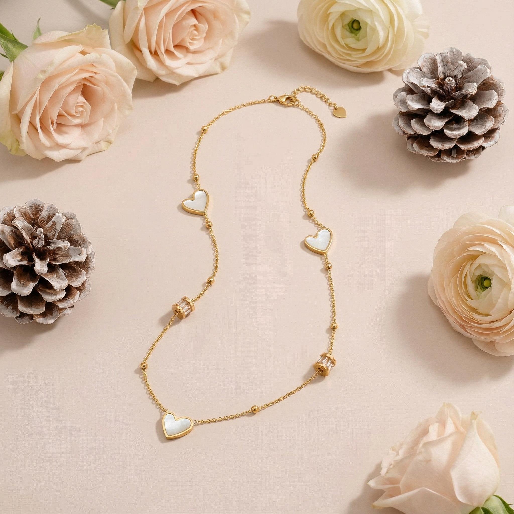 Delicate Heart Bead 18 Carat Gold Finished PVD Coated Anti-Tarnish Necklace