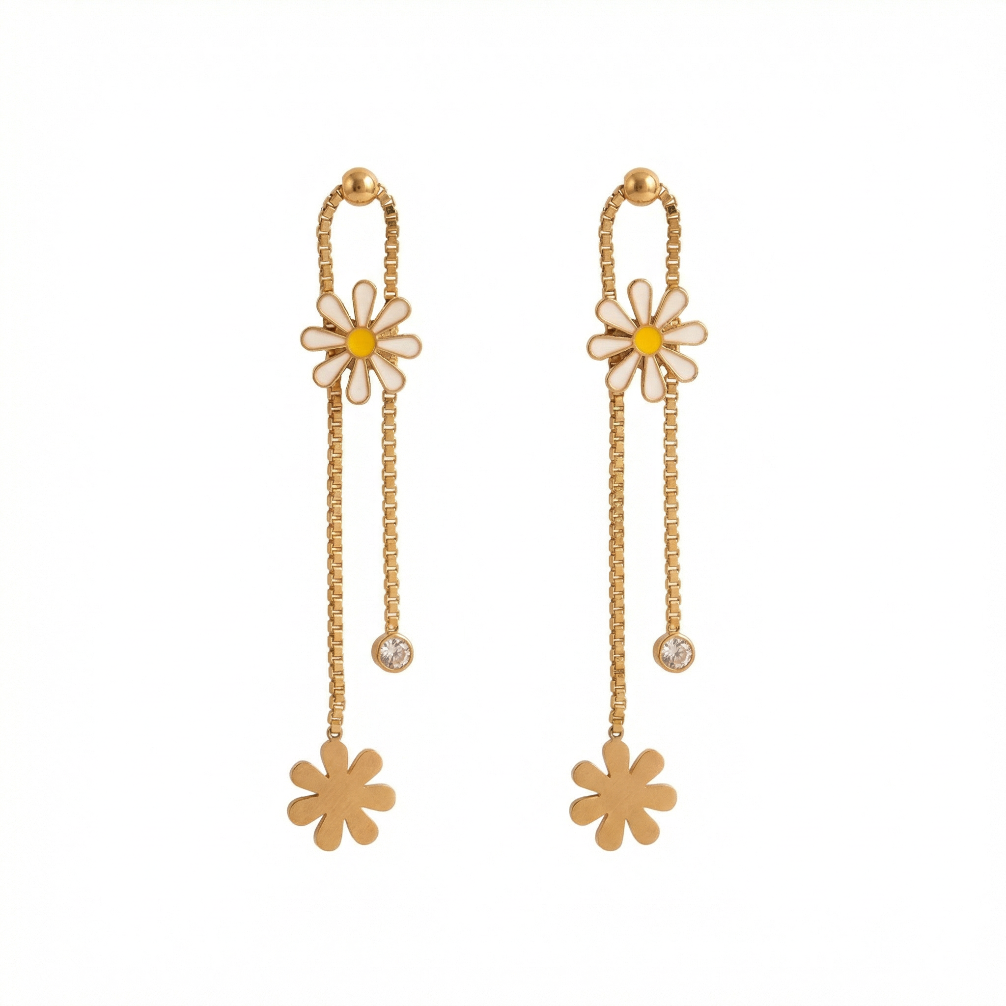 Golden Daisy Drop 18 Carat Gold Finished PVD Coated Anti-Tarnish Earrings