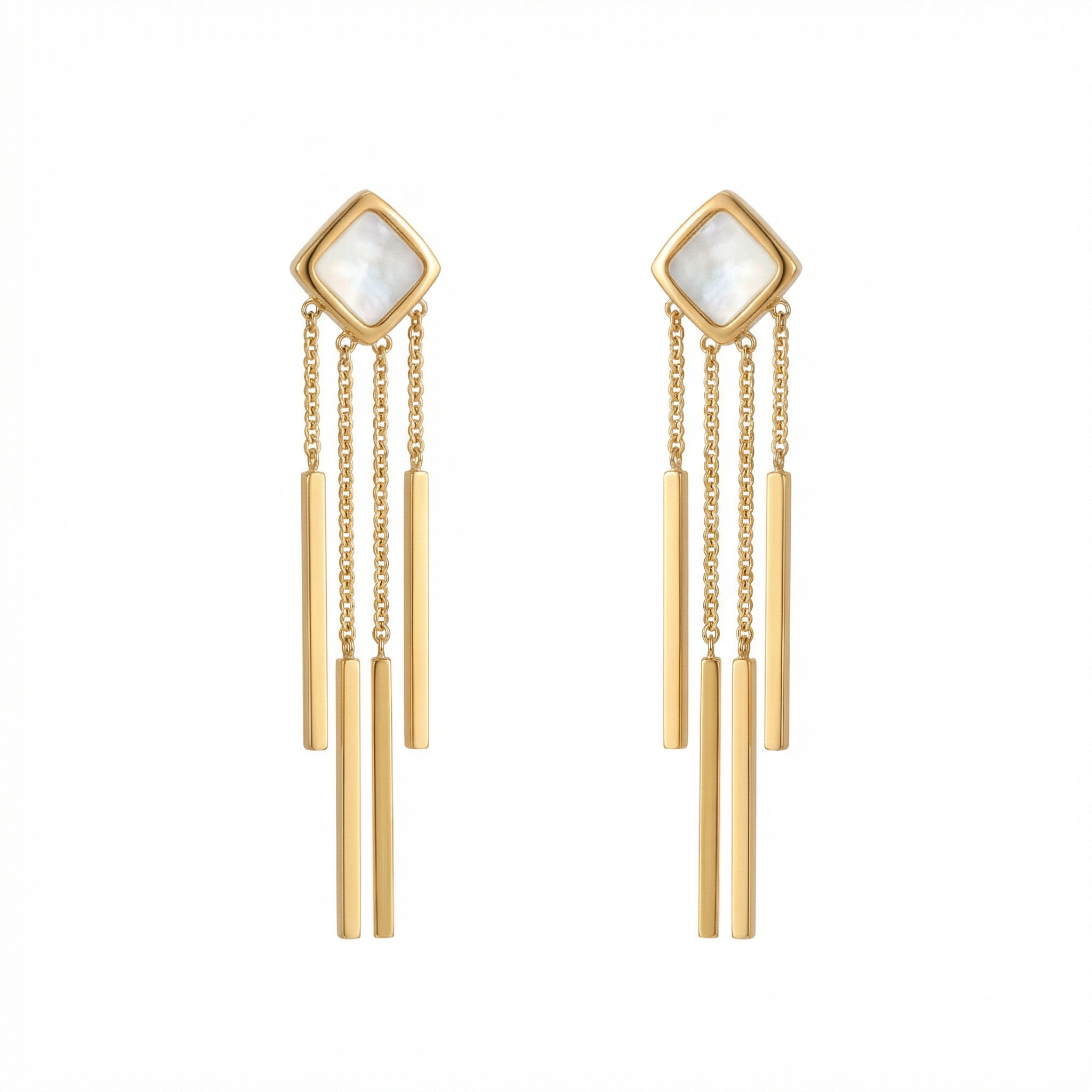 Pearl Square Cascade Drop 18 Carat Gold Finished PVD Coated Anti-Tarnish Earrings