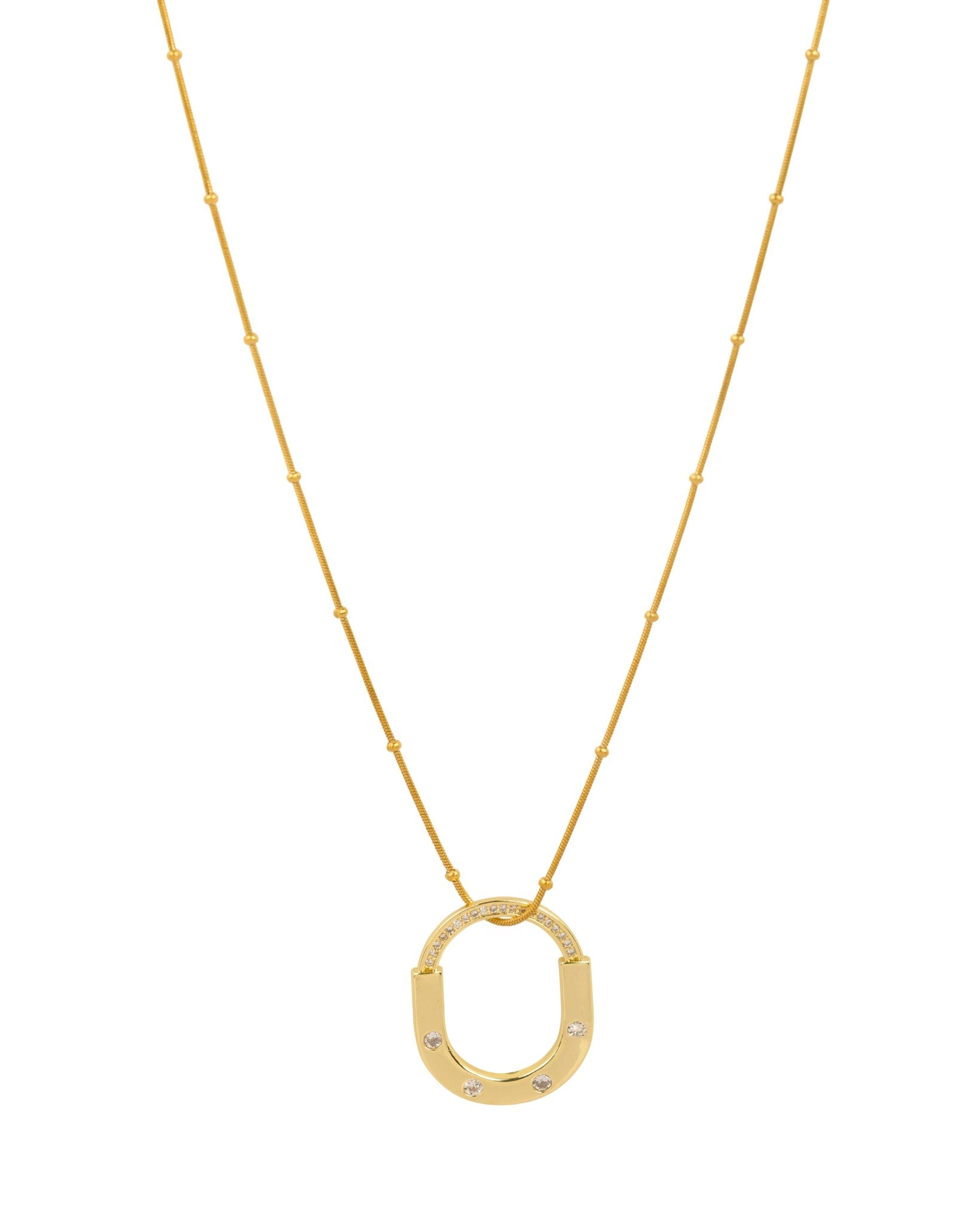 Elegant gold fashion necklace with oval pendant adorned with crystals from Maniyar Bazaar