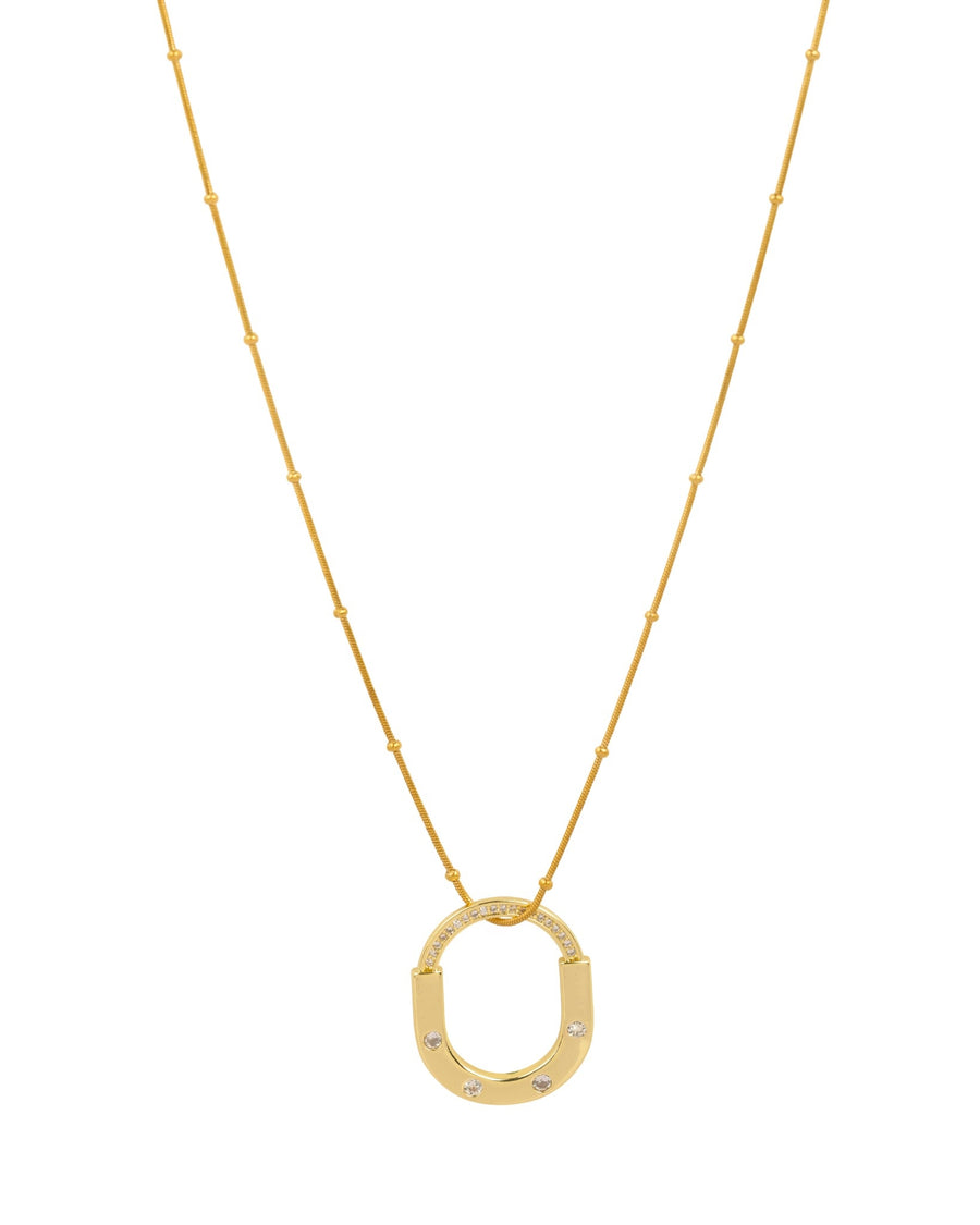 Elegant gold fashion necklace with oval pendant adorned with crystals from Maniyar Bazaar