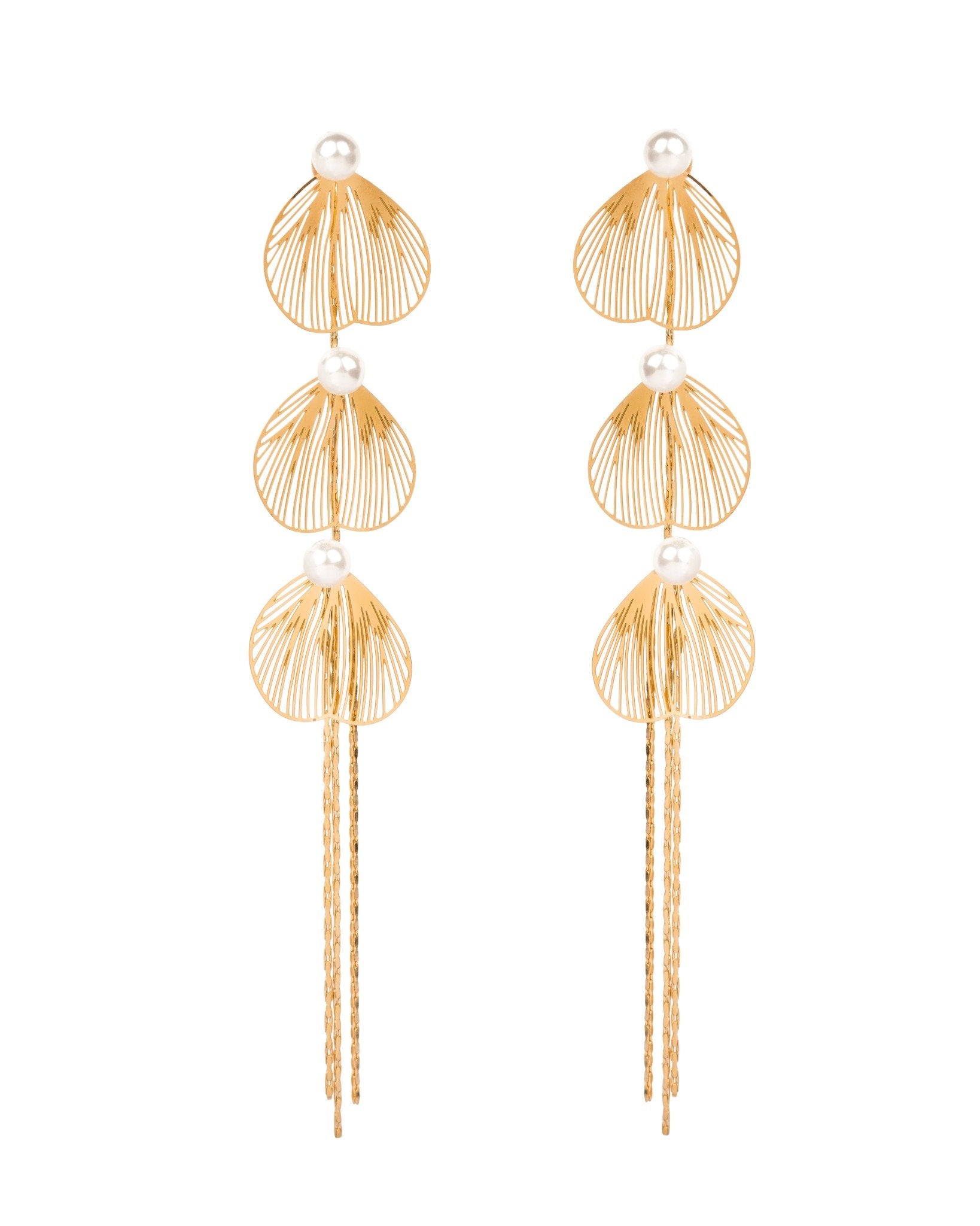 Pearl Leaf Cascade 18 Carat Gold Finished PVD Coated Anti-Tarnish Earrings