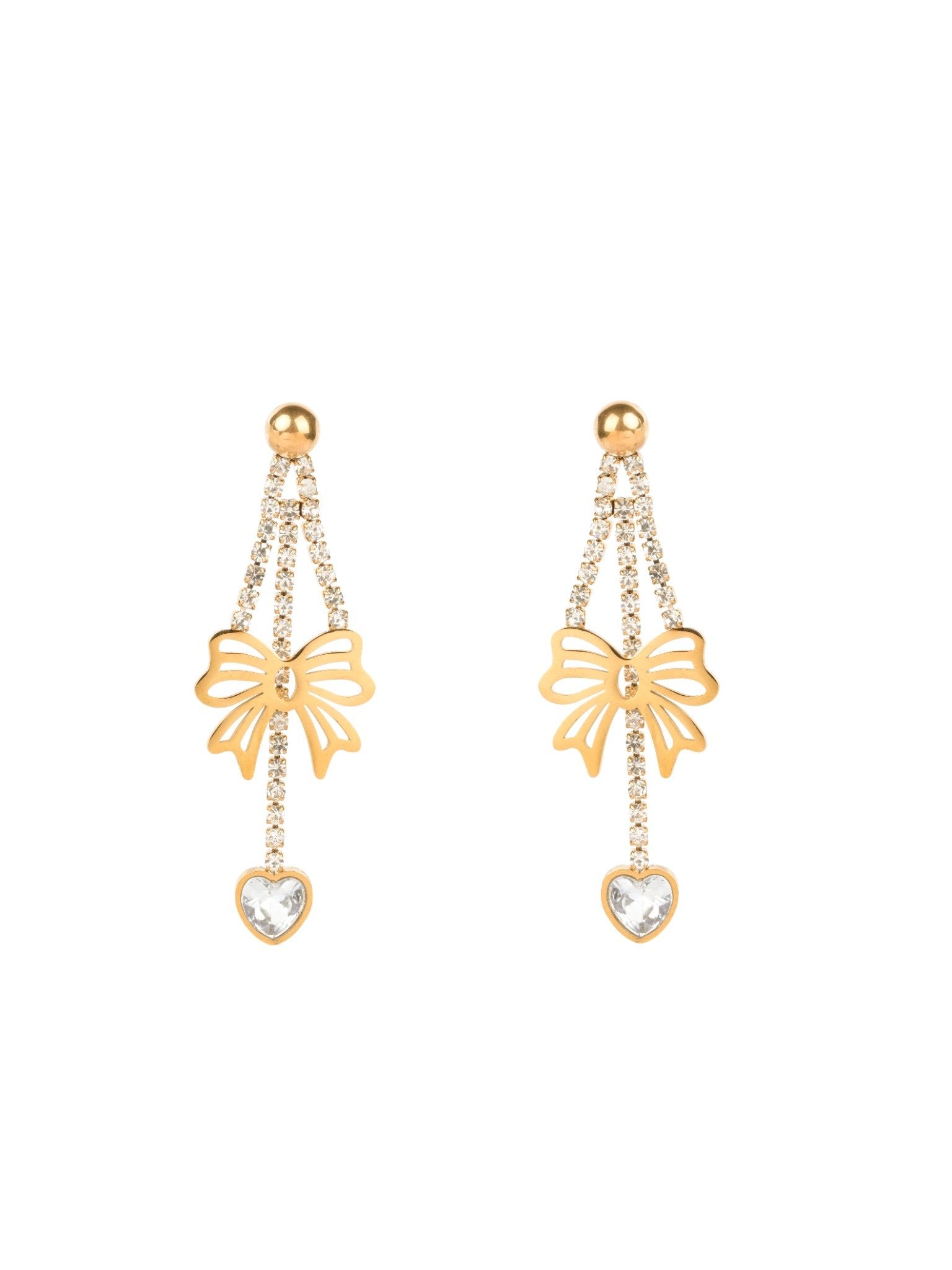 Bow of Hearts Drop 18 Carat Gold Finished PVD Coated Anti-Tarnish Earrings