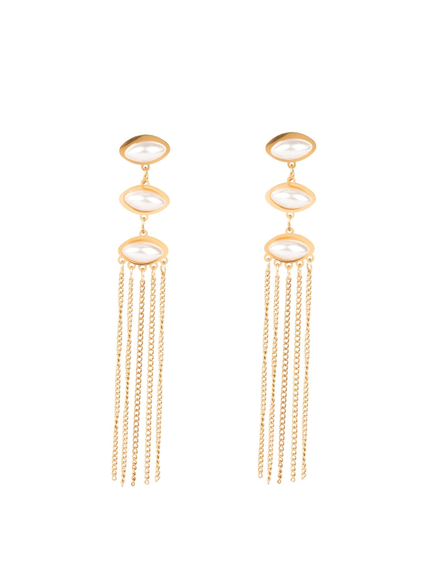 Aurielle Pearl Chainfall 18 Carat Gold Finished PVD Coated Anti-Tarnish Earrings