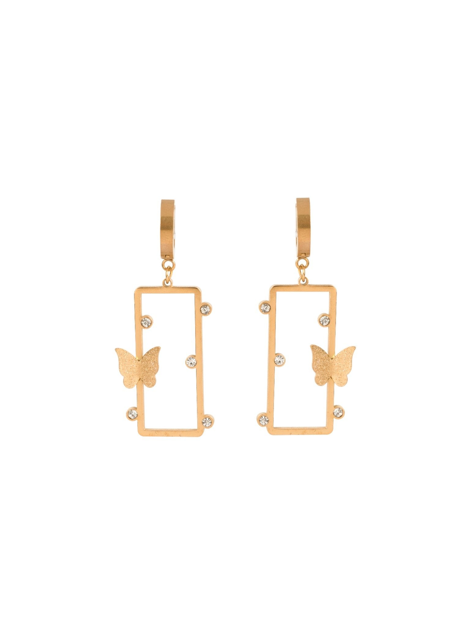 Butterfly Frame Drop 18 Carat Gold Finished PVD Coated Anti-Tarnish Earrings