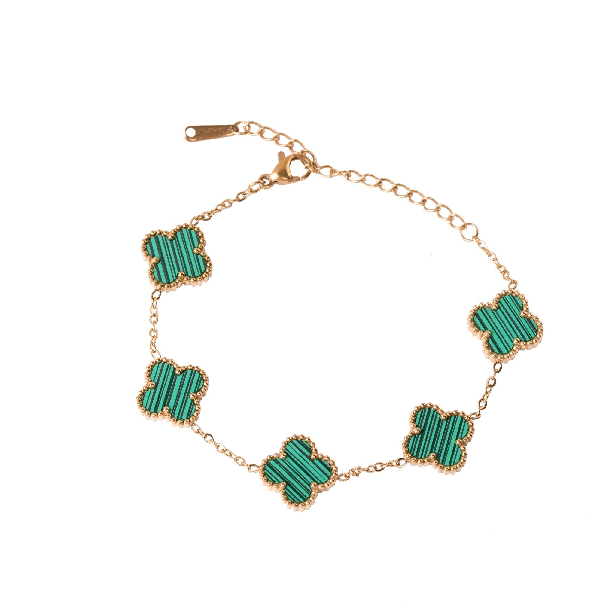 Emerald Clover 18 Carat Gold Finished PVD Coated Anti-Tarnish Bracelet
