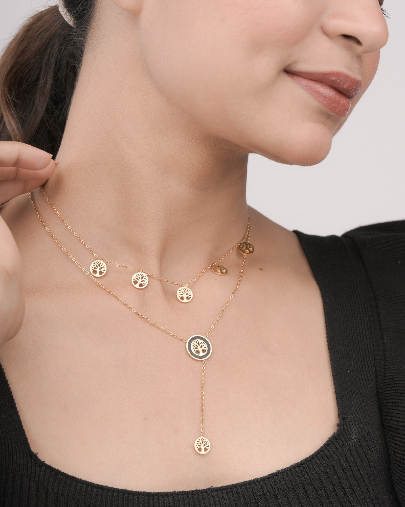 Layered Tree Charm 18 Carat Gold Finished PVD Coated Anti-Tarnish Necklace