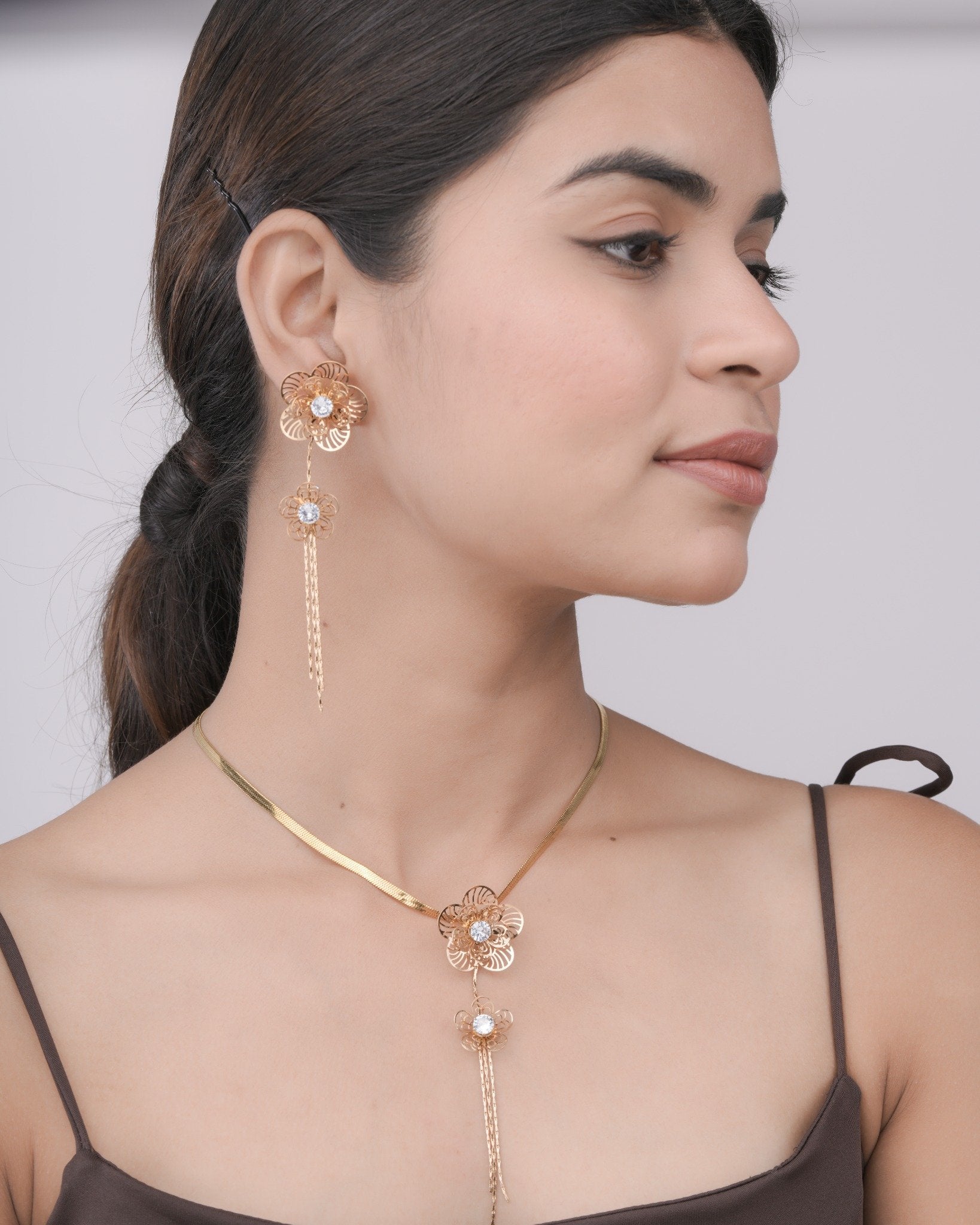 Golden Rosette Cascade 18 Carat Gold Finished PVD Coated Anti-Tarnish Set