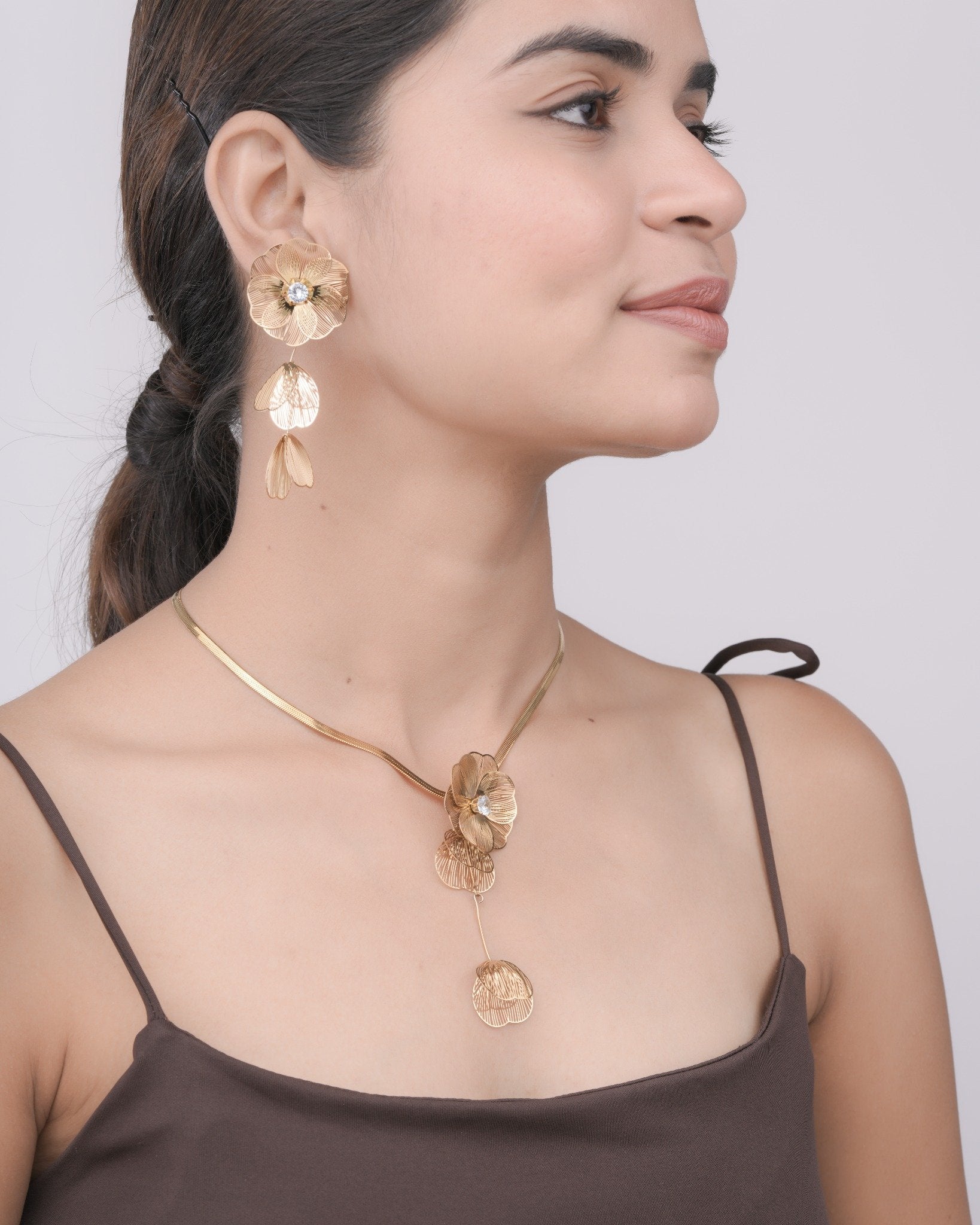 Crystal Petal Cascade 18 Carat Gold Finished PVD Coated Anti-Tarnish Set