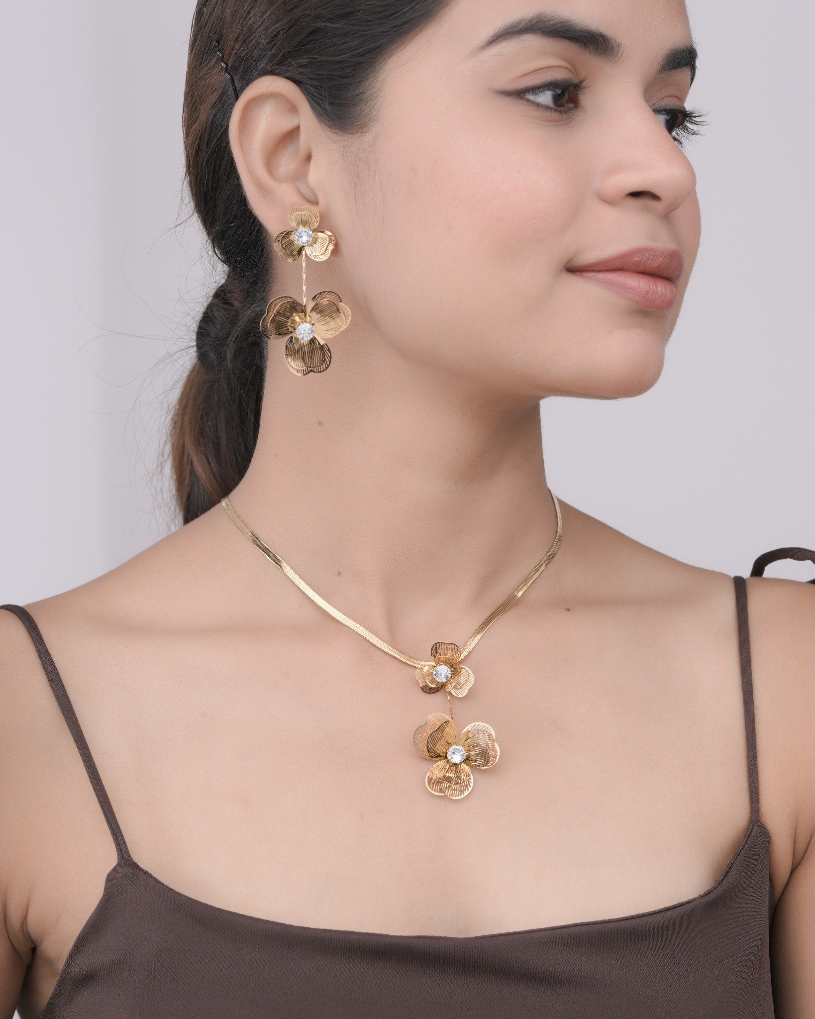 Crystal Bloom Cascade 18 Carat Gold Finished PVD Coated Anti-Tarnish Set