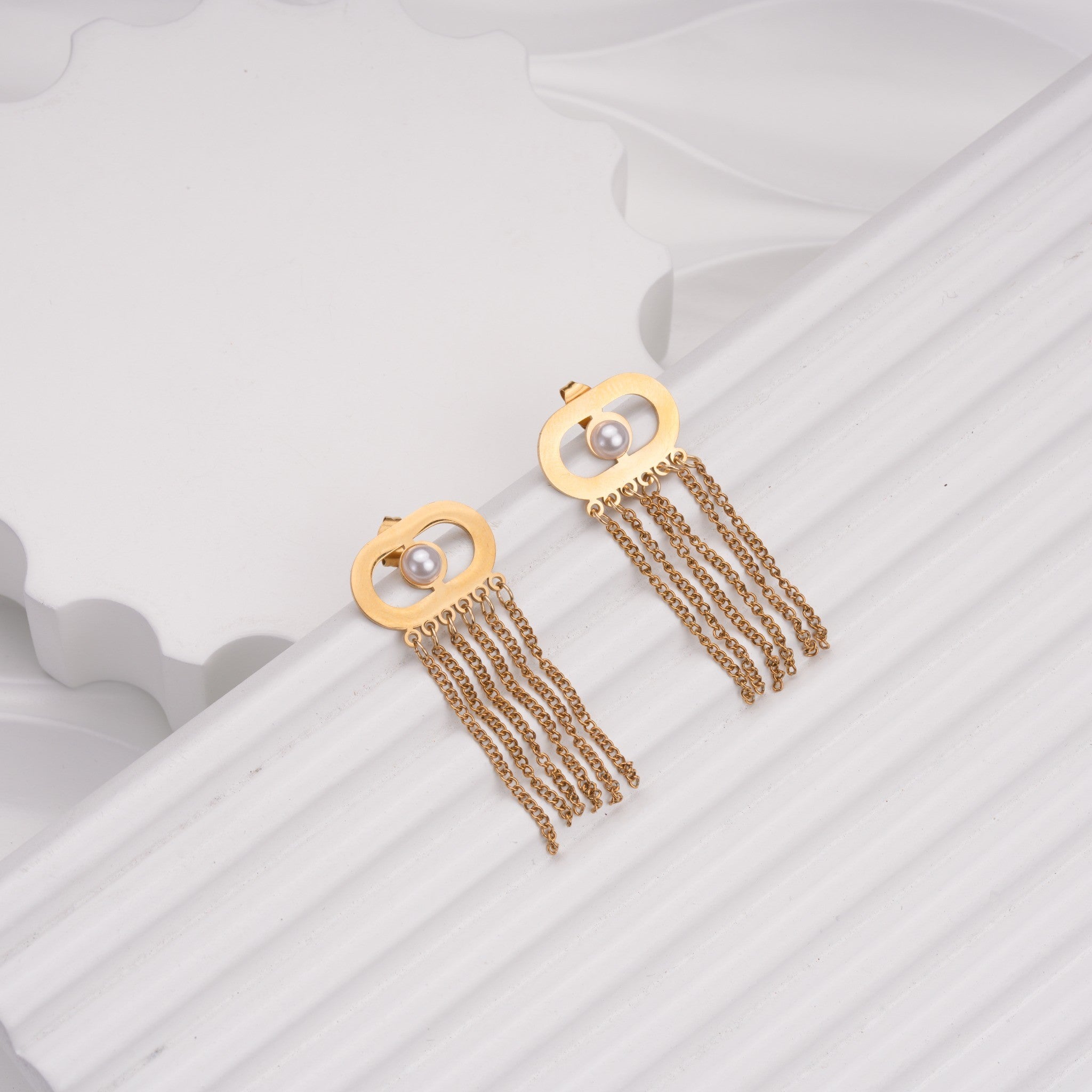 Pearline Cascade Drop 18 Carat Gold Finished PVD Coated Anti-Tarnish Earrings