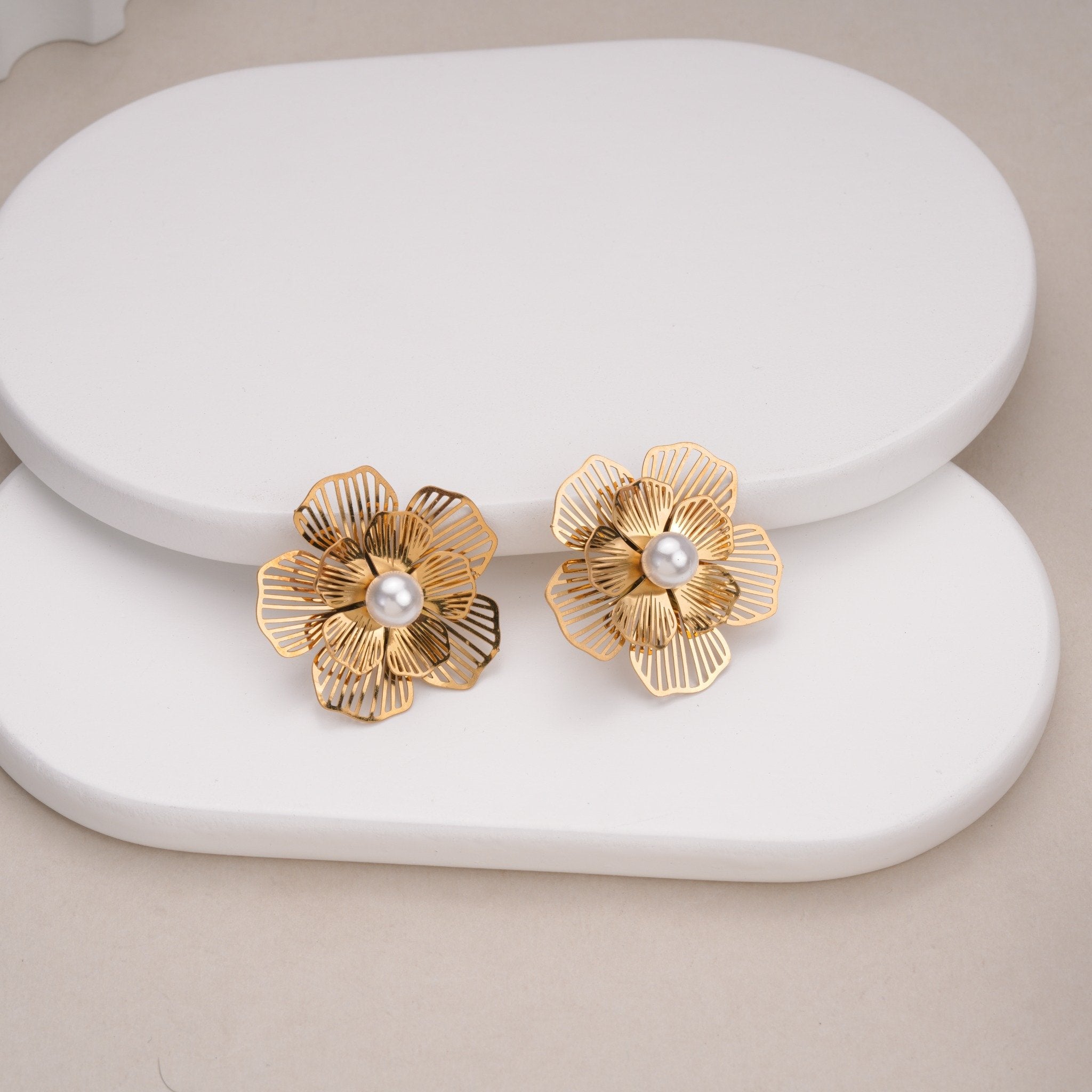 Pearl Flora Studs 18 Carat Gold Finished PVD Coated Anti-Tarnish Earrings