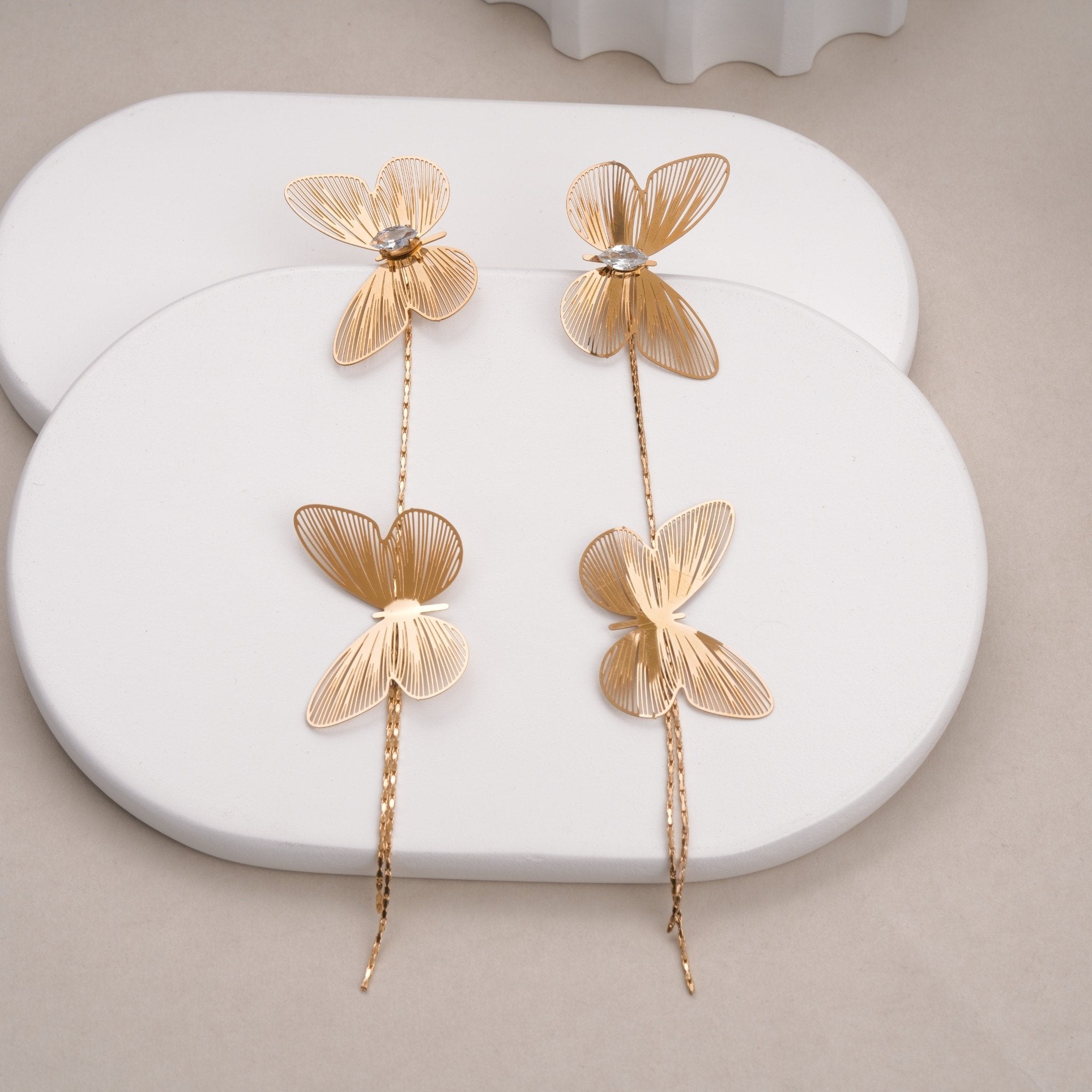 Opaline Butterfly Fall 18 Carat Gold Finished PVD Coated Anti-Tarnish Earrings