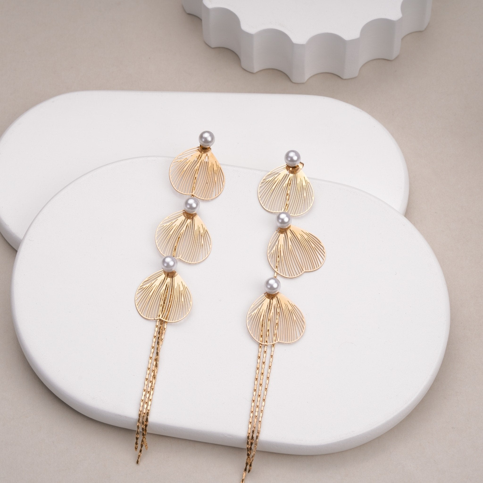 Pearl Leaf Cascade 18 Carat Gold Finished PVD Coated Anti-Tarnish Earrings