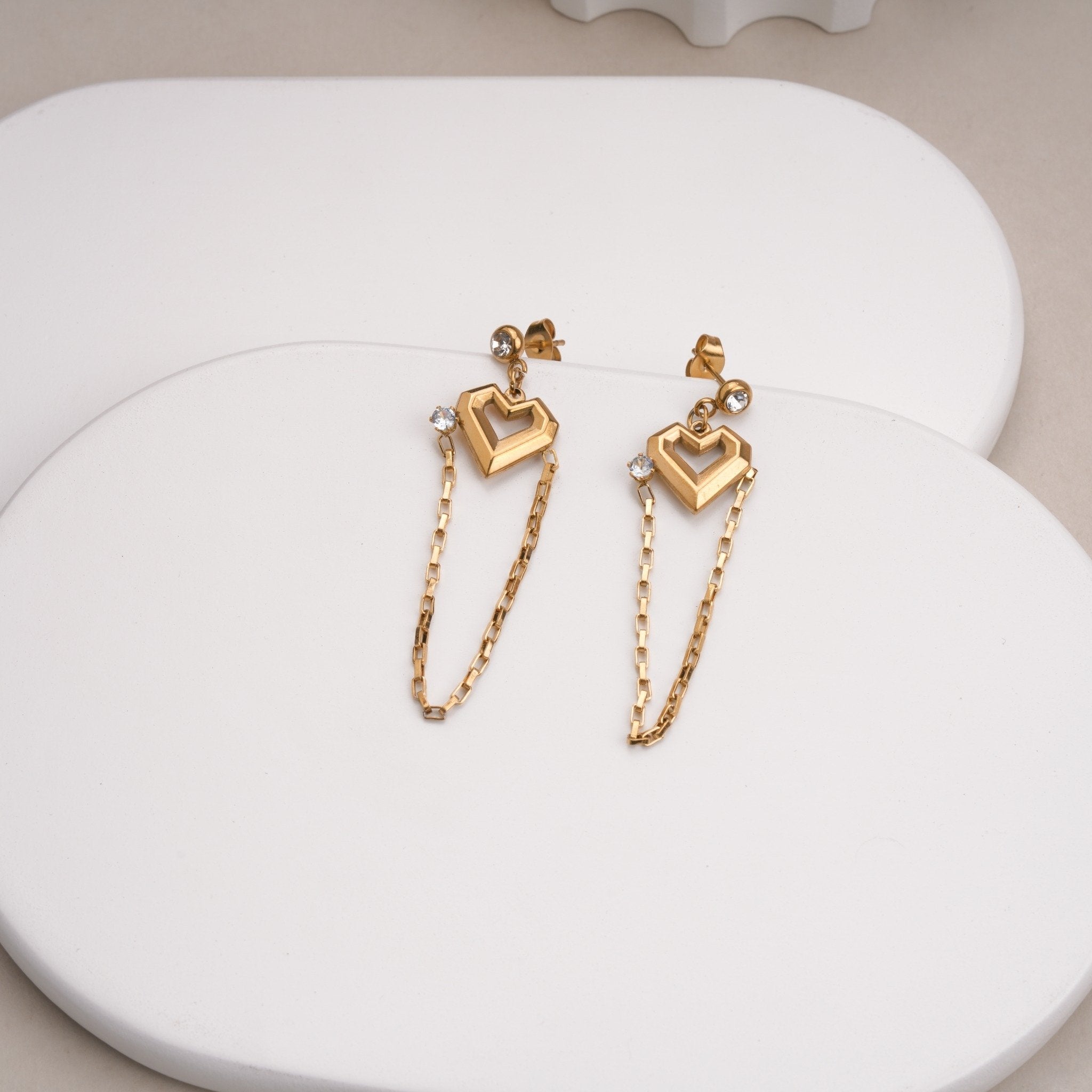 Linked Heart Cascade 18 Carat Gold Finished PVD Coated Anti-Tarnish Earrings