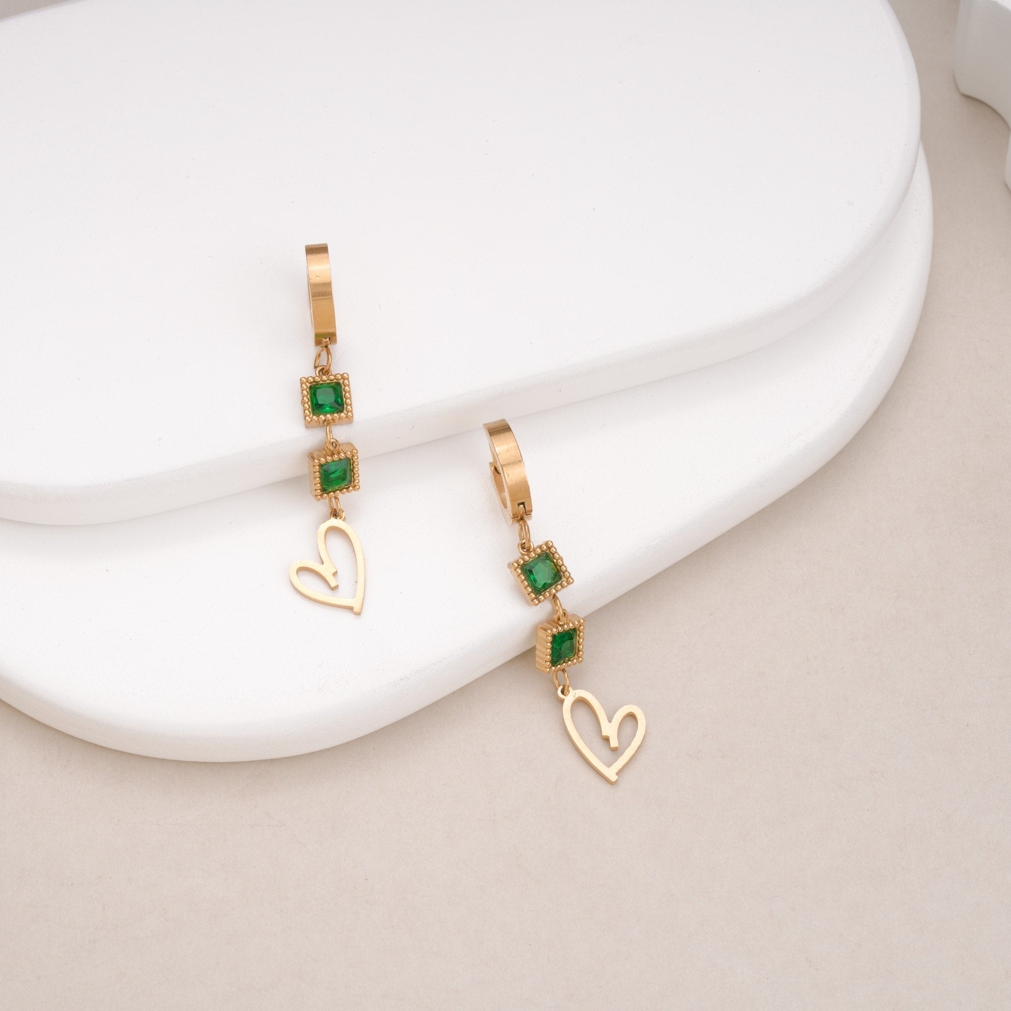 Emerald Heartline Drops 18 Carat Gold Finished PVD Coated Anti-Tarnish Earrings