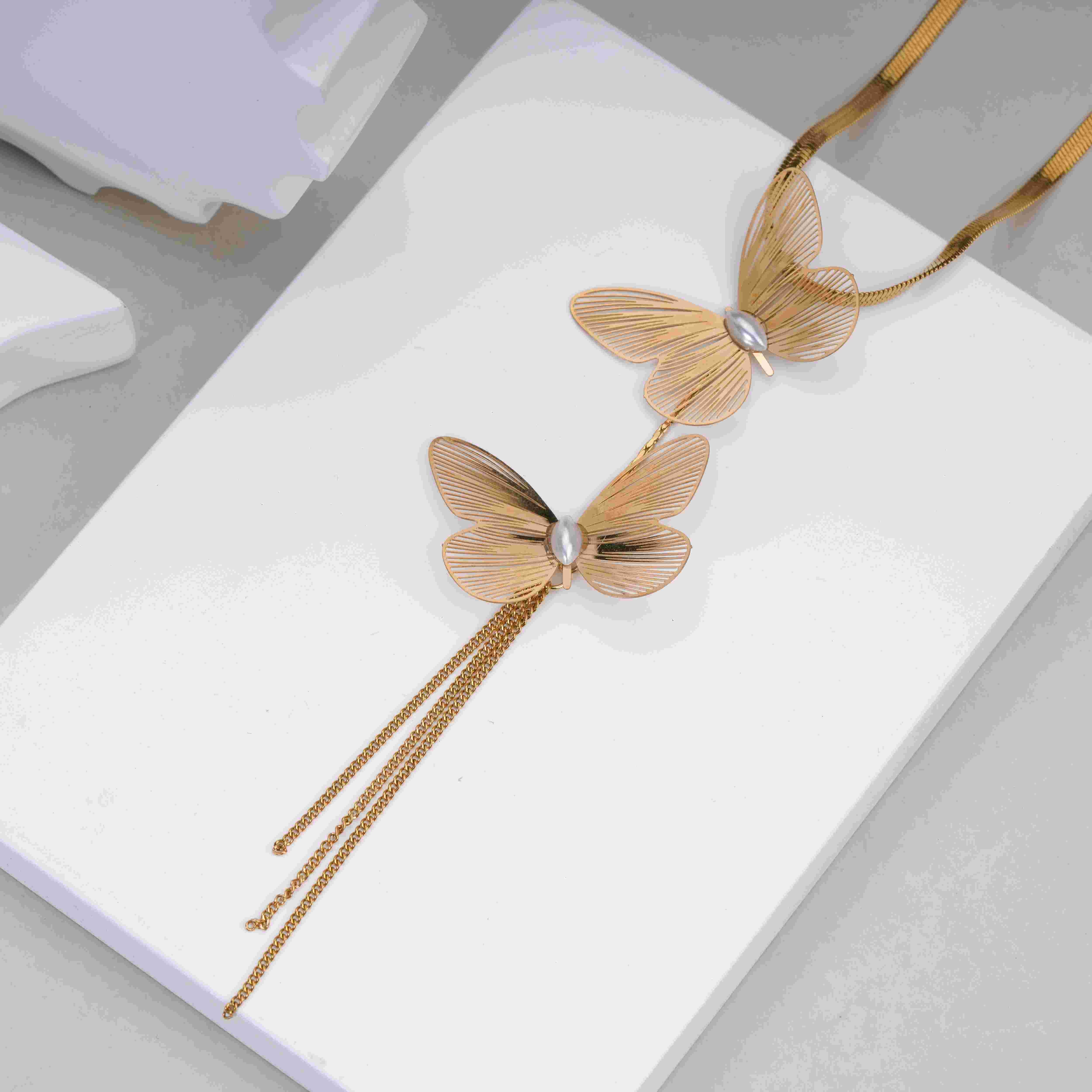 Butterfly Pearl 18 Carat Gold Finished PVD Coated Anti-Tarnish Necklace