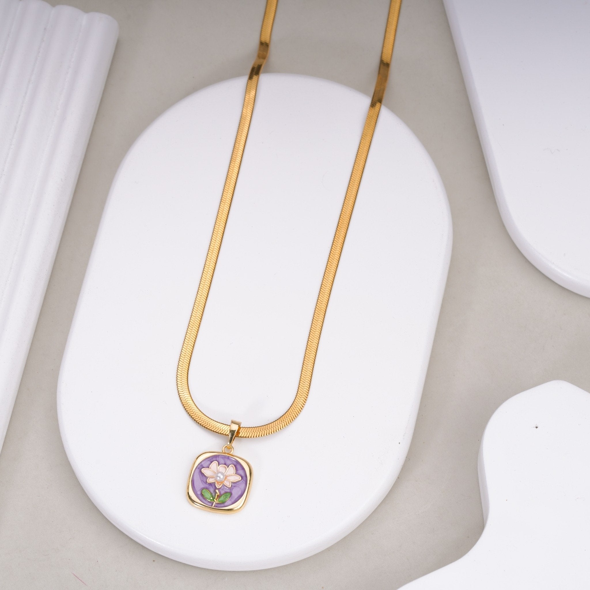 Lavender Bloom 18 Carat Gold Finished PVD Coated Anti-Tarnish Pendant Necklace